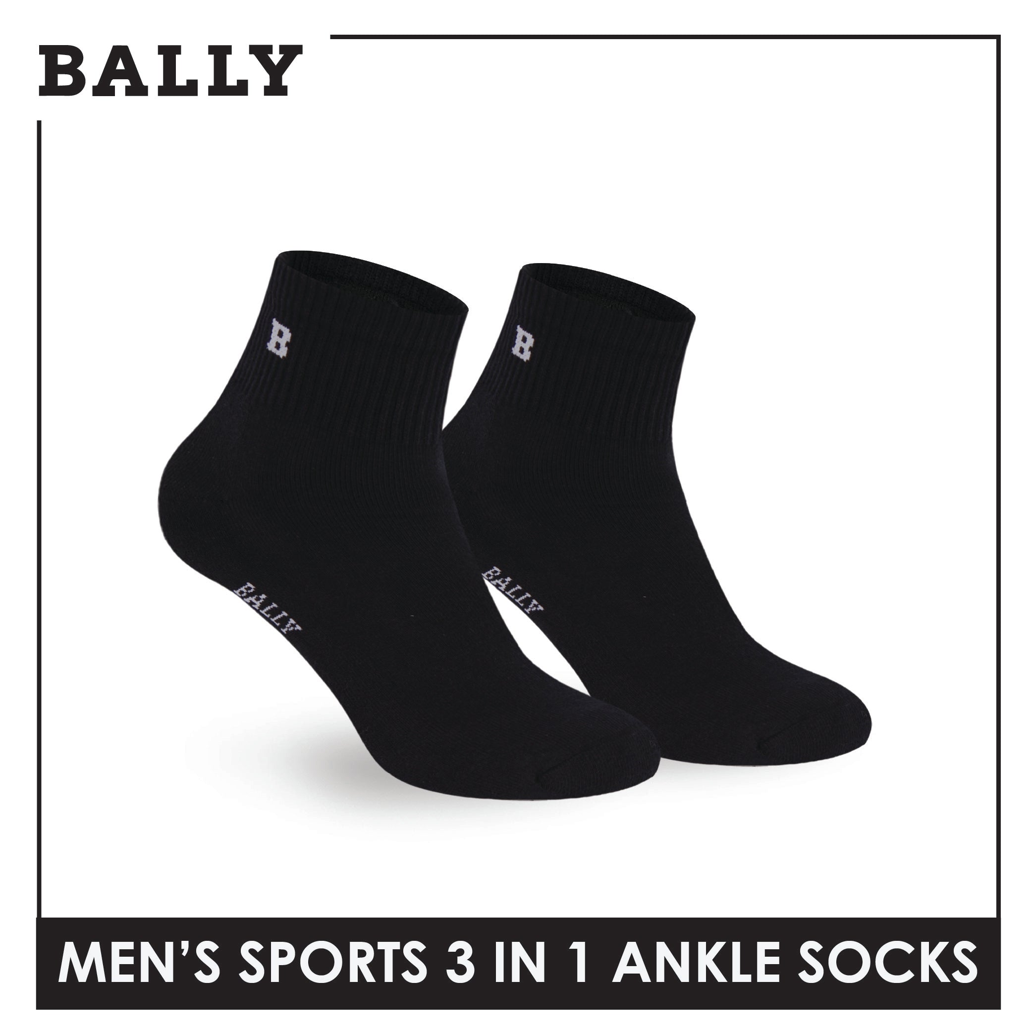 Bally Men's Premium Cotton Thick Sports Ankle Socks 3 pairs in 1 pack YMSKG5