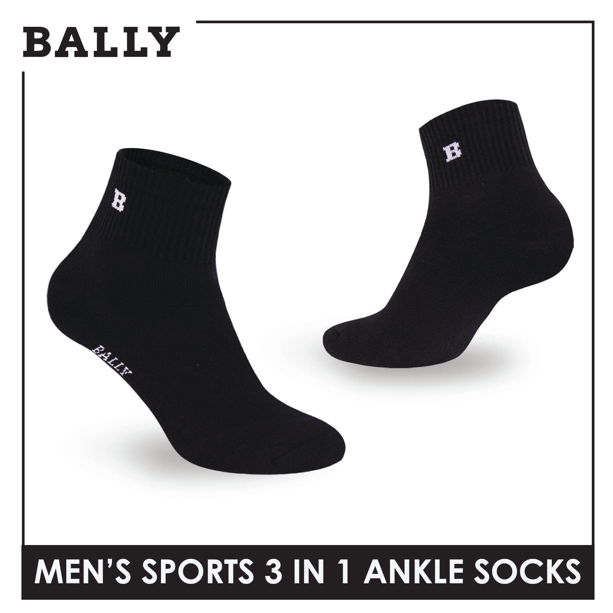 Bally Men's Premium Cotton Thick Sports Ankle Socks 3 pairs in 1 pack YMSKG5
