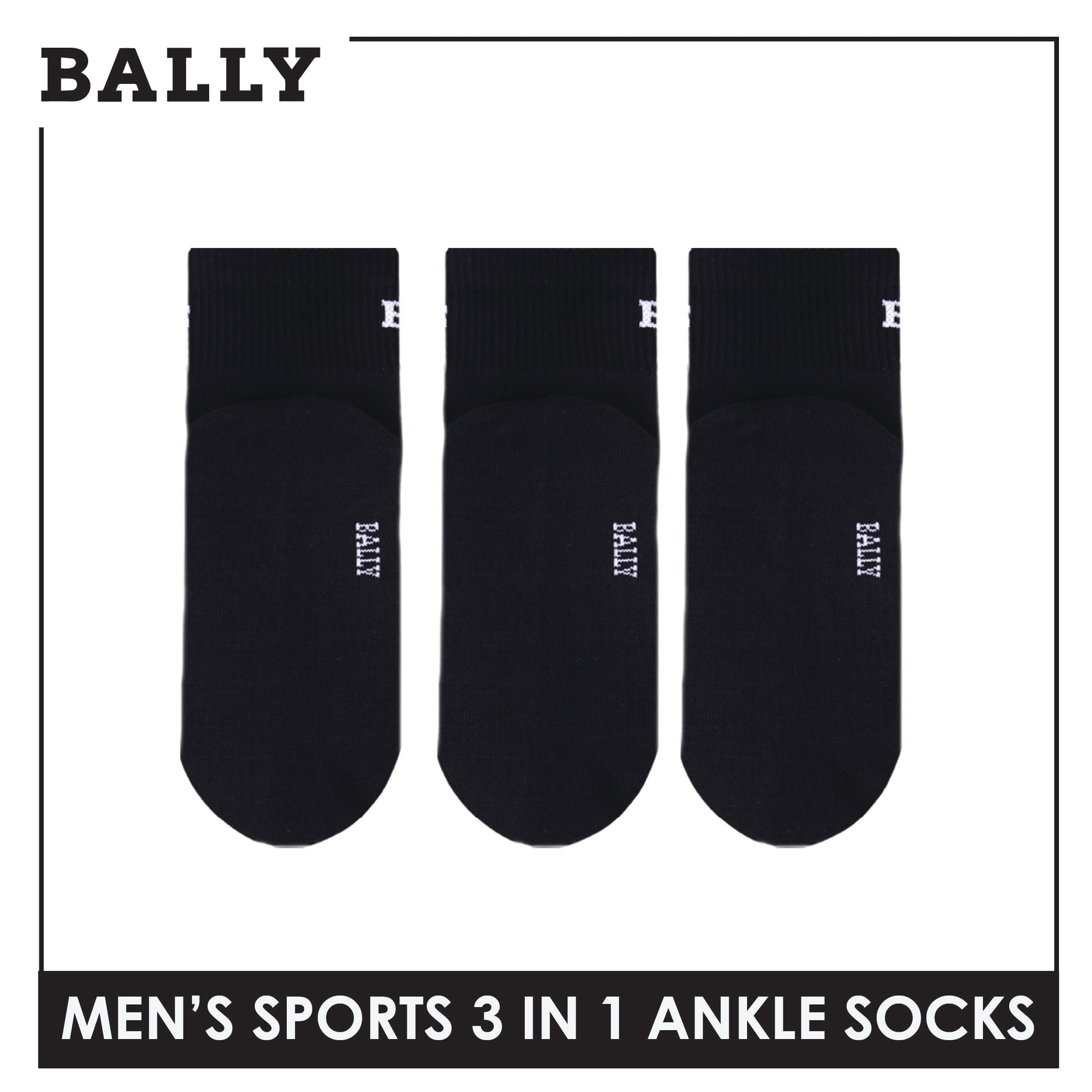 Bally Men's Premium Cotton Thick Sports Ankle Socks 3 pairs in 1 pack YMSKG5