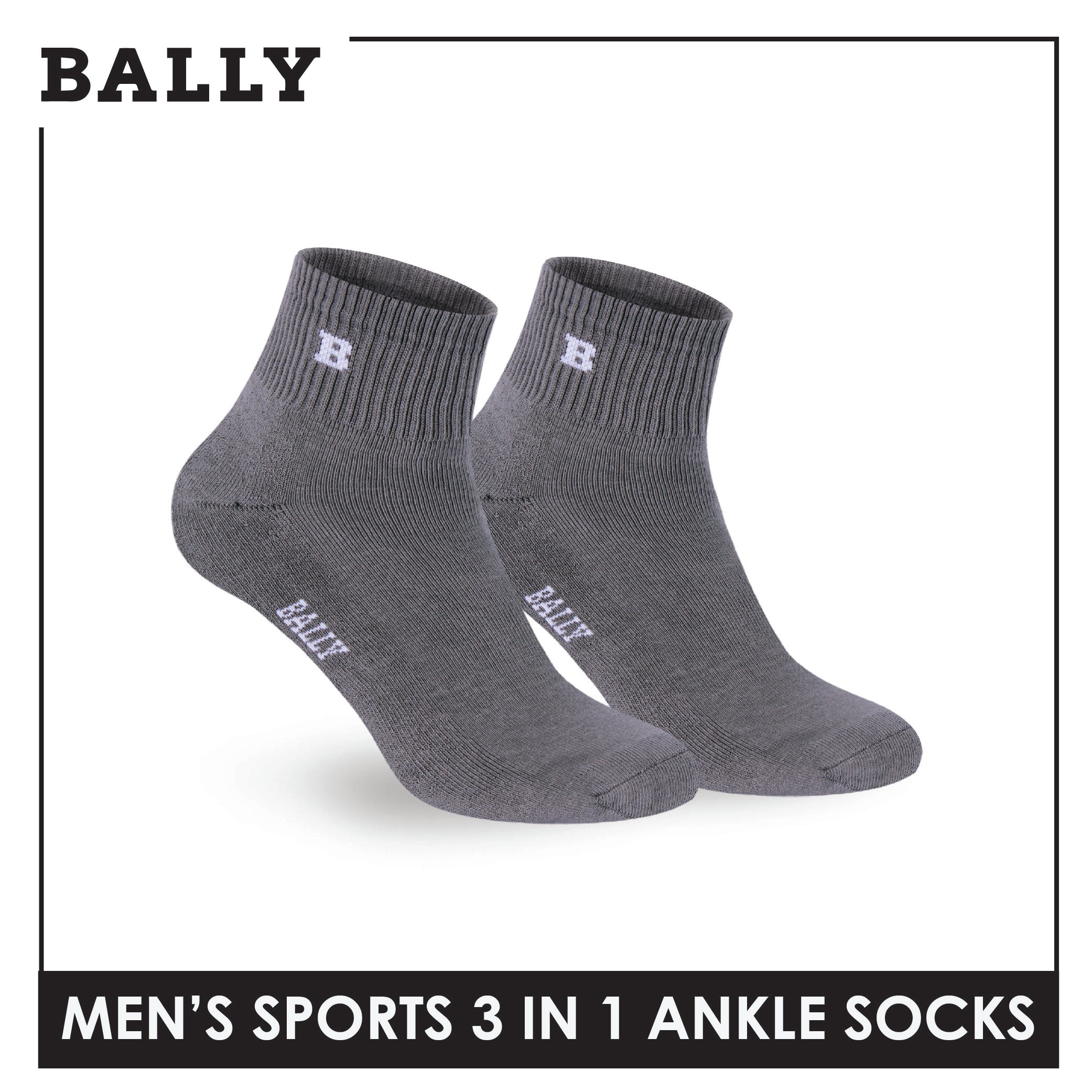 Bally Men's Premium Cotton Thick Sports Ankle Socks 3 pairs in 1 pack YMSKG5