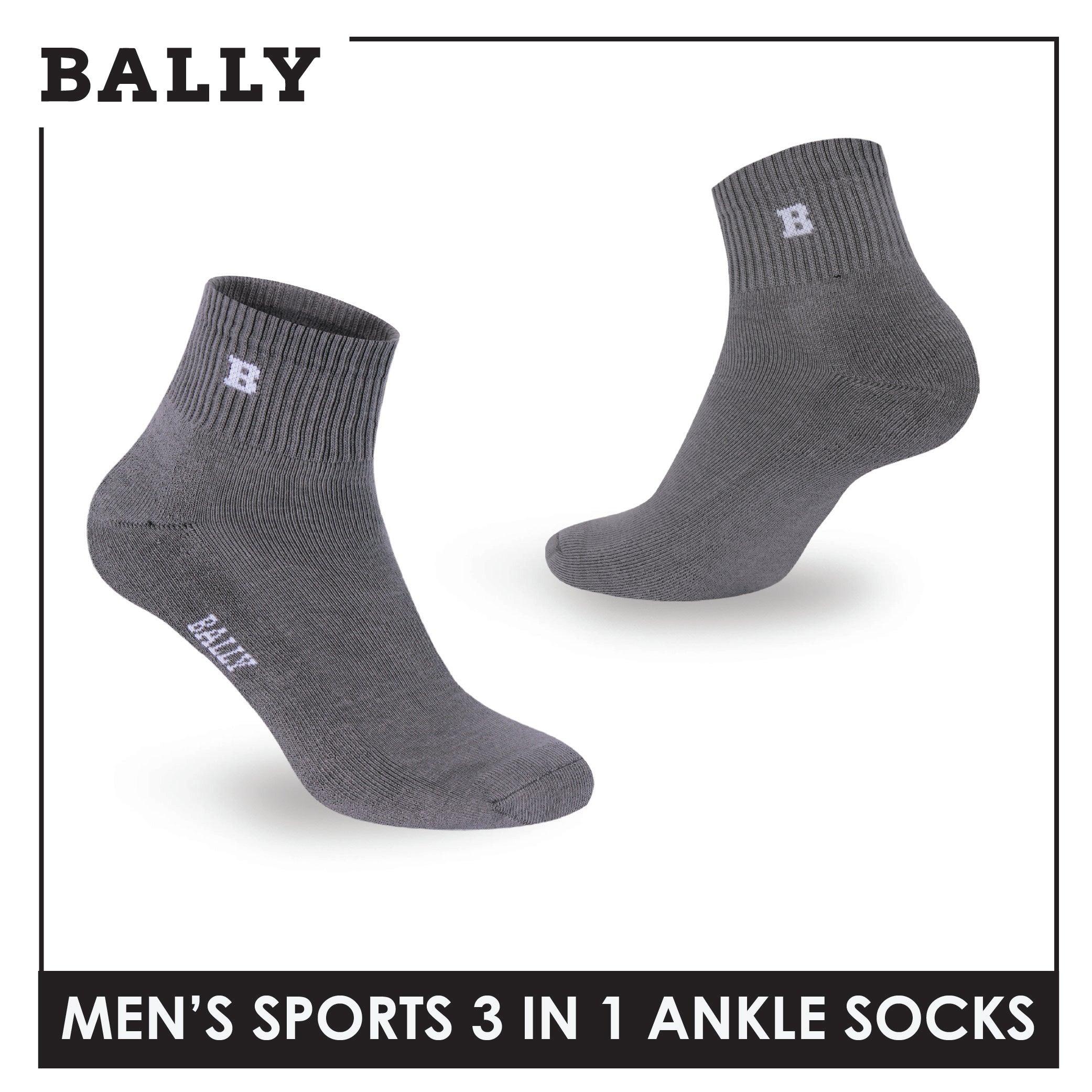 Bally Men's Premium Cotton Thick Sports Ankle Socks 3 pairs in 1 pack YMSKG5