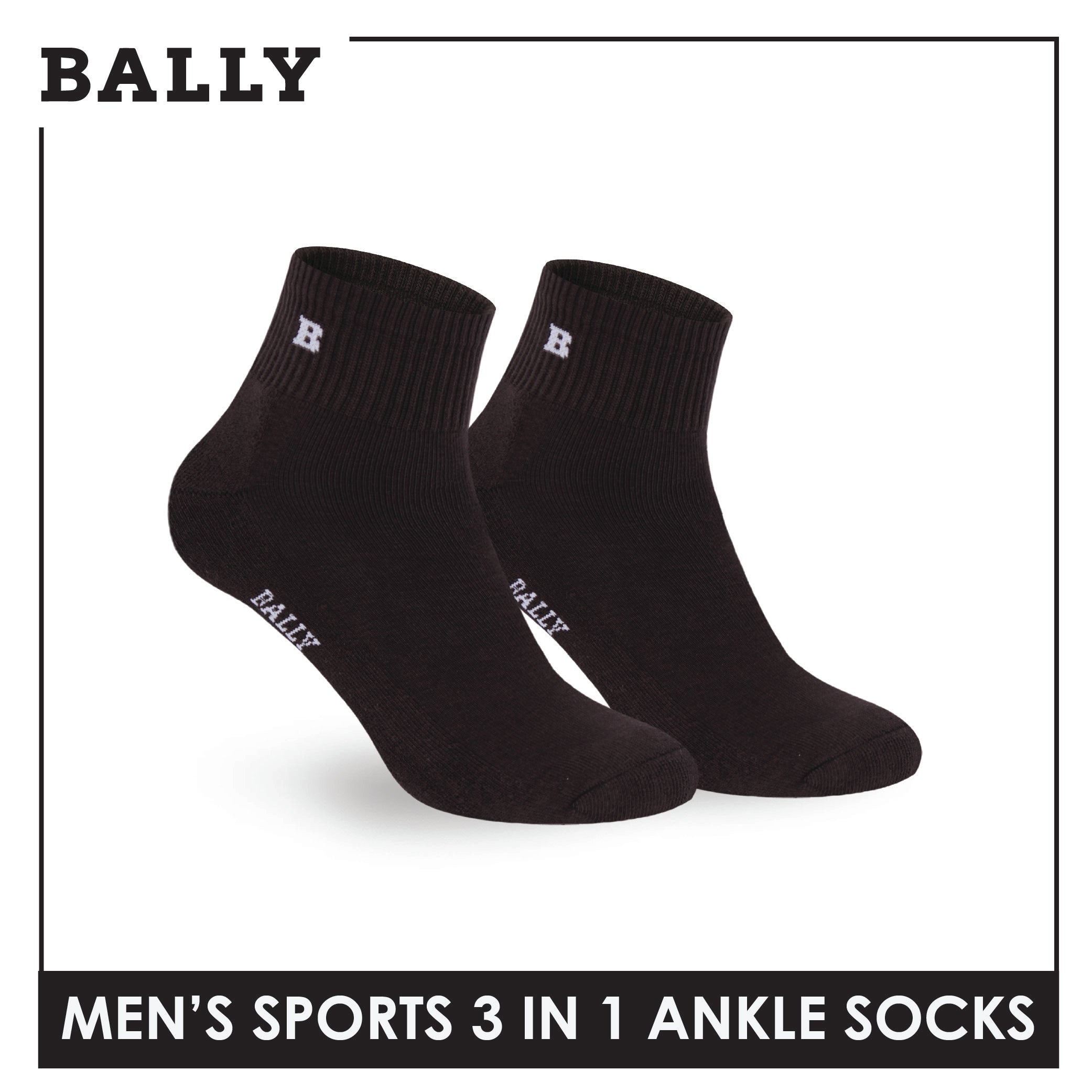 Bally Men's Premium Cotton Thick Sports Ankle Socks 3 pairs in 1 pack YMSKG5