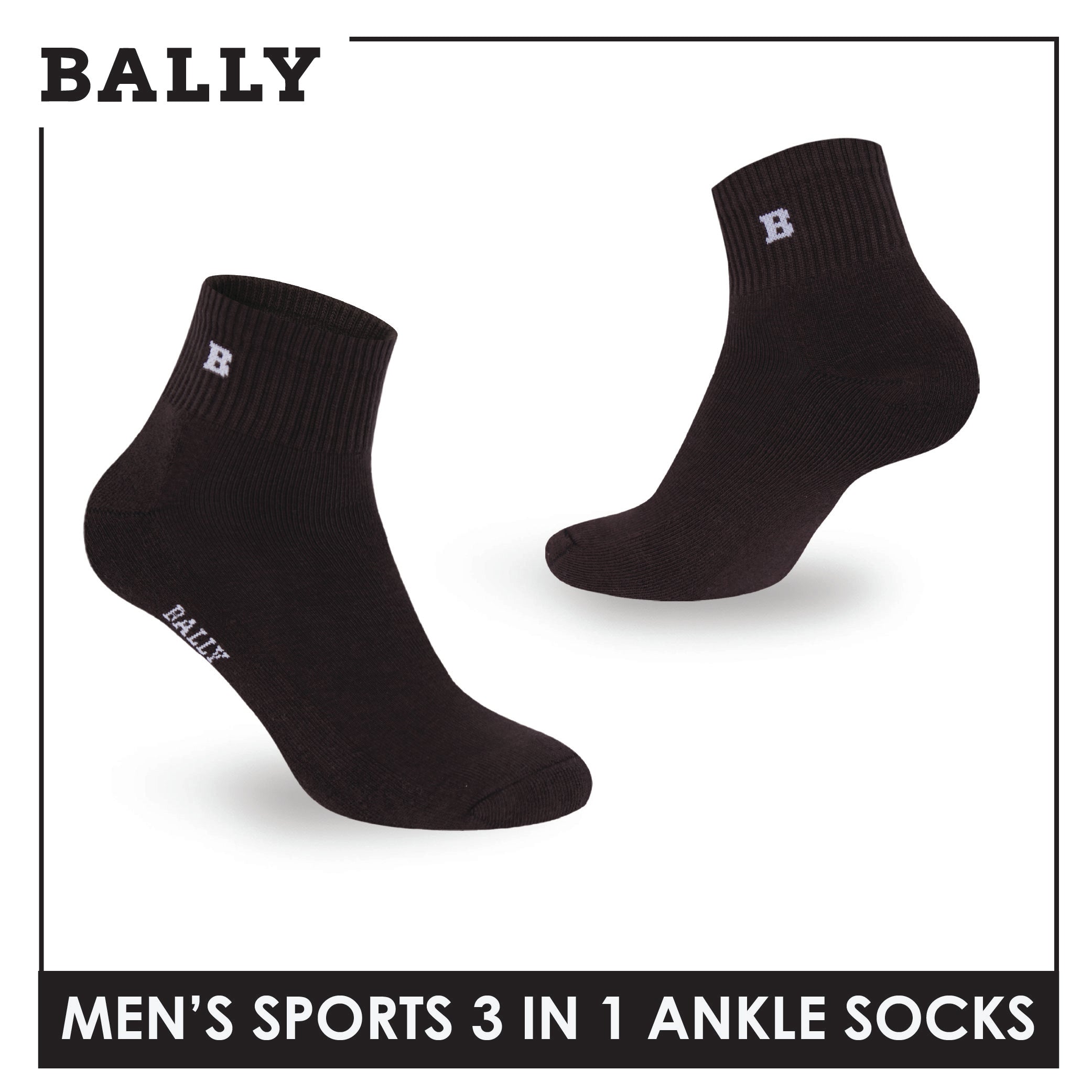 Bally Men's Premium Cotton Thick Sports Ankle Socks 3 pairs in 1 pack YMSKG5