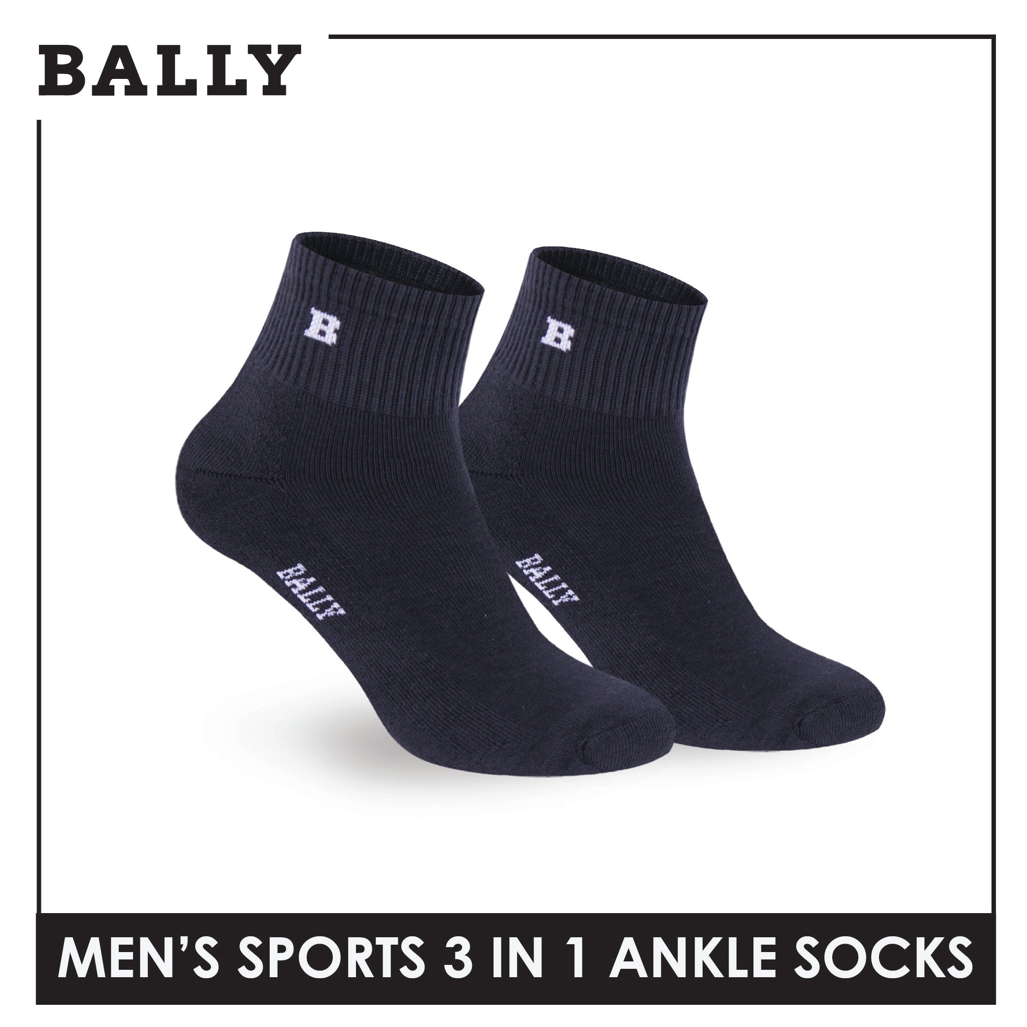 Bally Men's Premium Cotton Thick Sports Ankle Socks 3 pairs in 1 pack YMSKG5