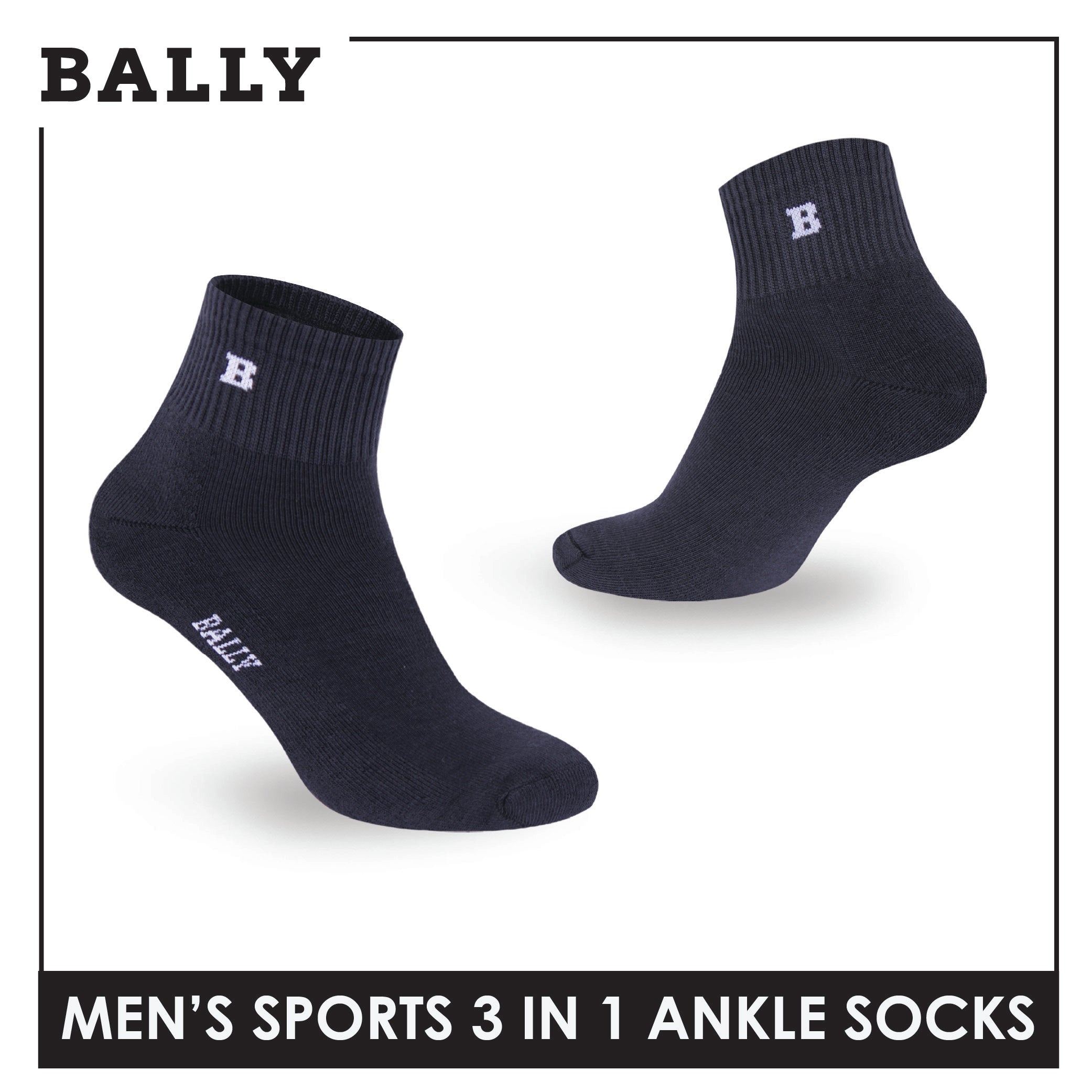Bally Men's Premium Cotton Thick Sports Ankle Socks 3 pairs in 1 pack YMSKG5