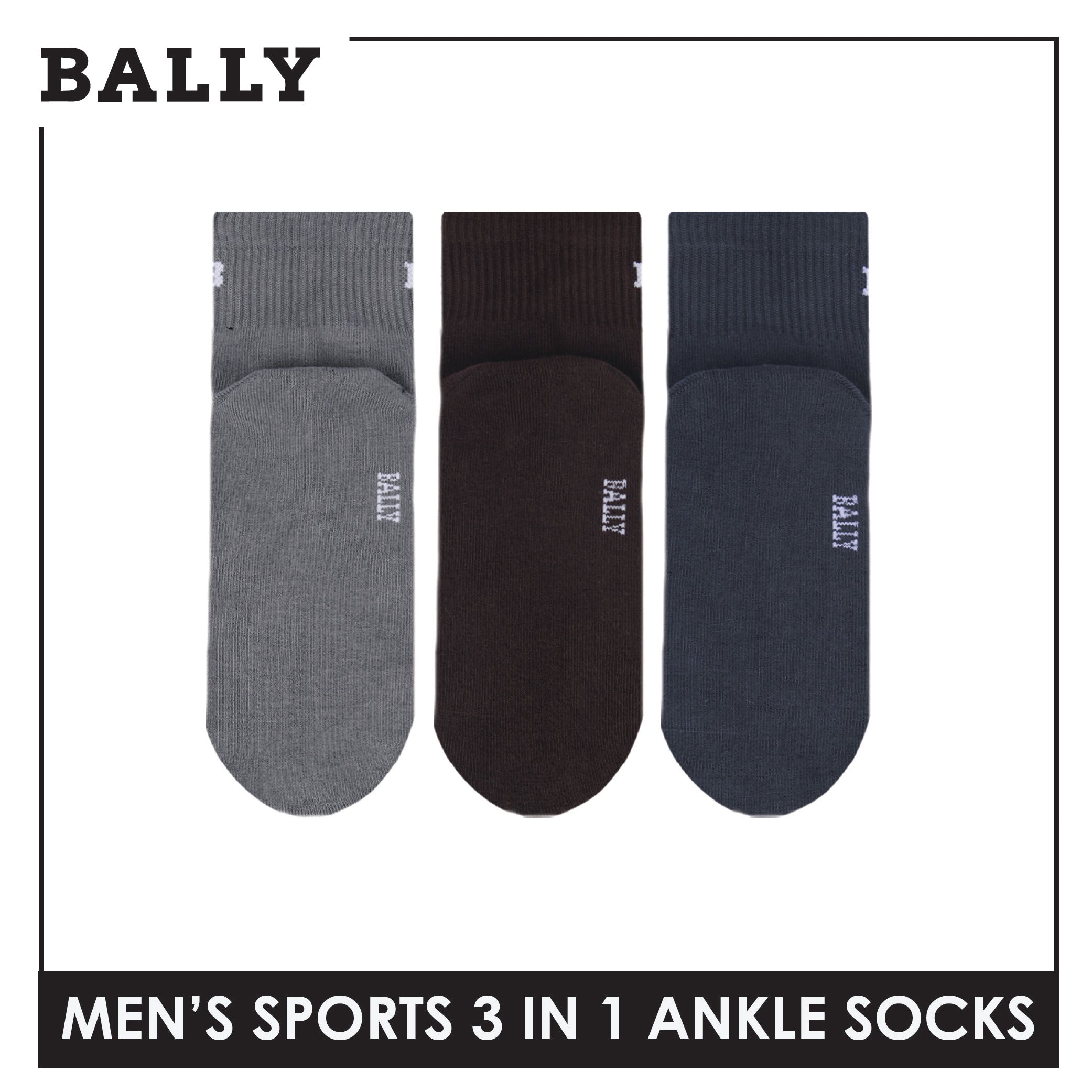 Bally Men's Premium Cotton Thick Sports Ankle Socks 3 pairs in 1 pack YMSKG5