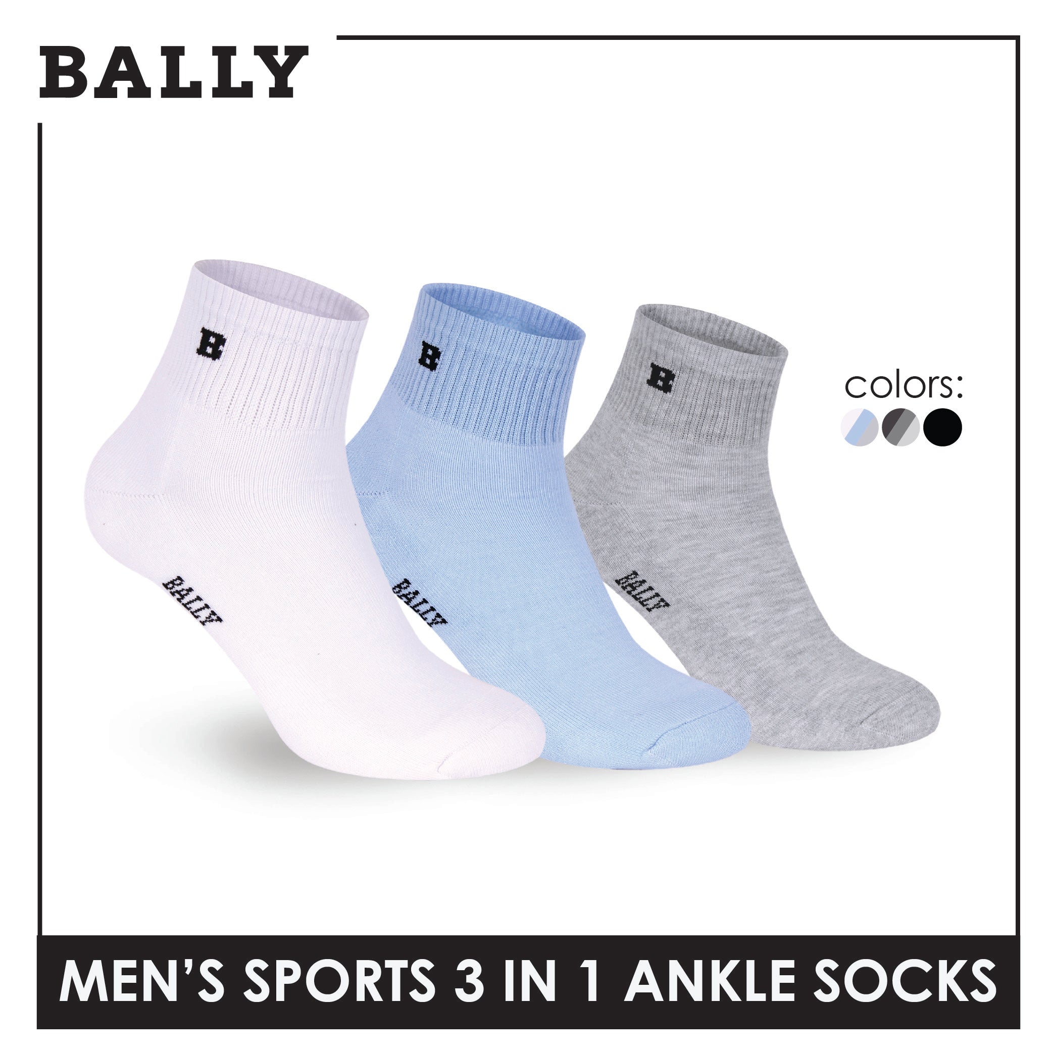 Bally Men's Premium Cotton Thick Sports Ankle Socks 3 pairs in 1 pack YMSKG5