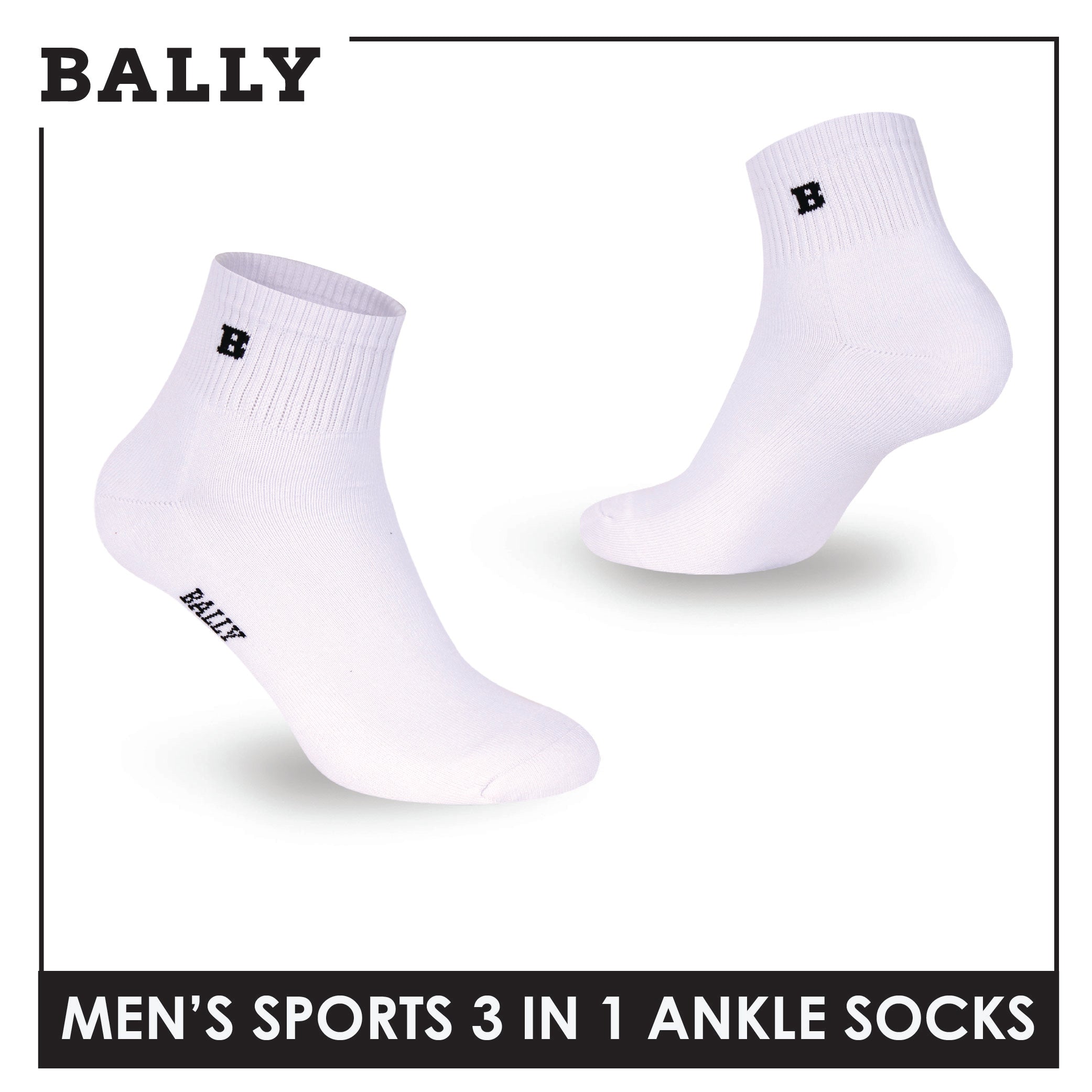 Bally Men's Premium Cotton Thick Sports Ankle Socks 3 pairs in 1 pack YMSKG5