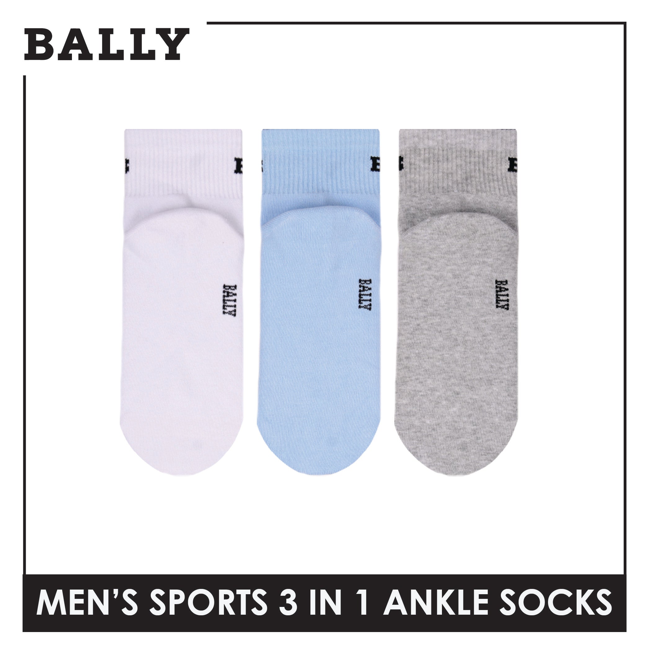 Bally Men's Premium Cotton Thick Sports Ankle Socks 3 pairs in 1 pack YMSKG5