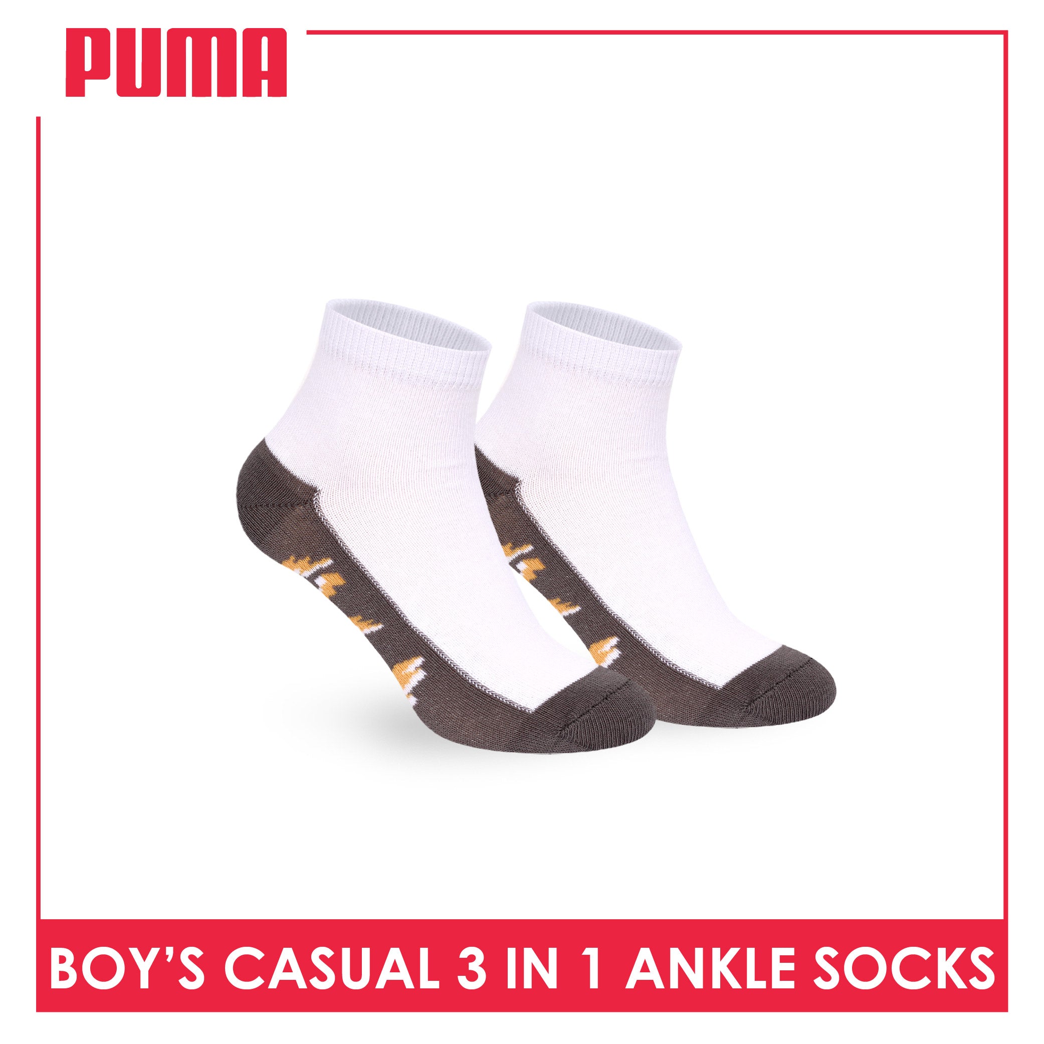 Puma Boys’ Cotton Thin Casual Ankle Socks 3 pairs in 1 pack PBCKG34