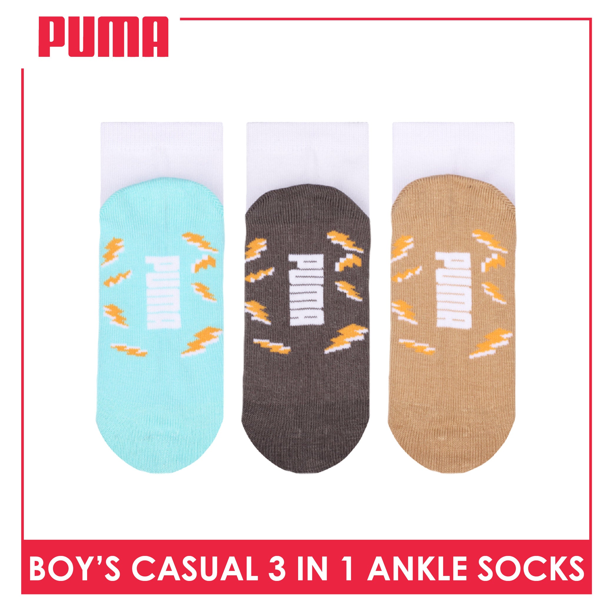 Puma Boys’ Cotton Thin Casual Ankle Socks 3 pairs in 1 pack PBCKG34