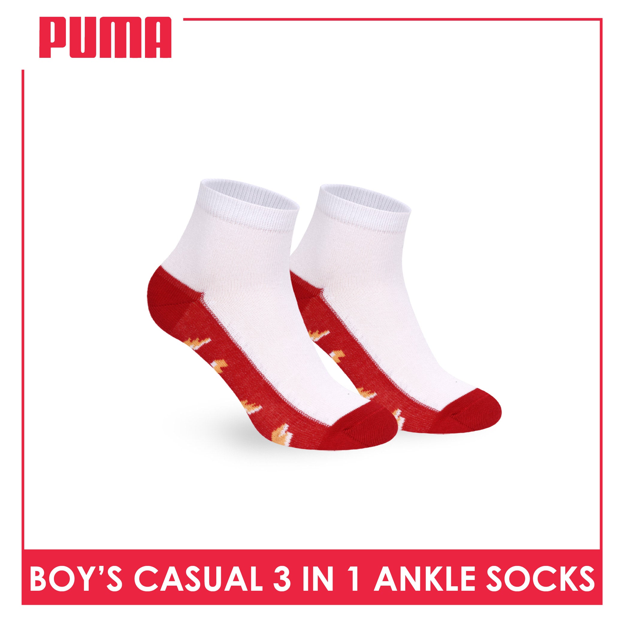 Puma Boys’ Cotton Thin Casual Ankle Socks 3 pairs in 1 pack PBCKG34