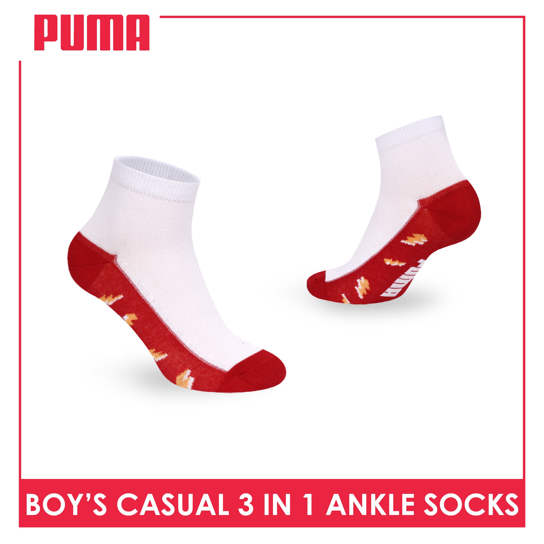 Puma Boys’ Cotton Thin Casual Ankle Socks 3 pairs in 1 pack PBCKG34
