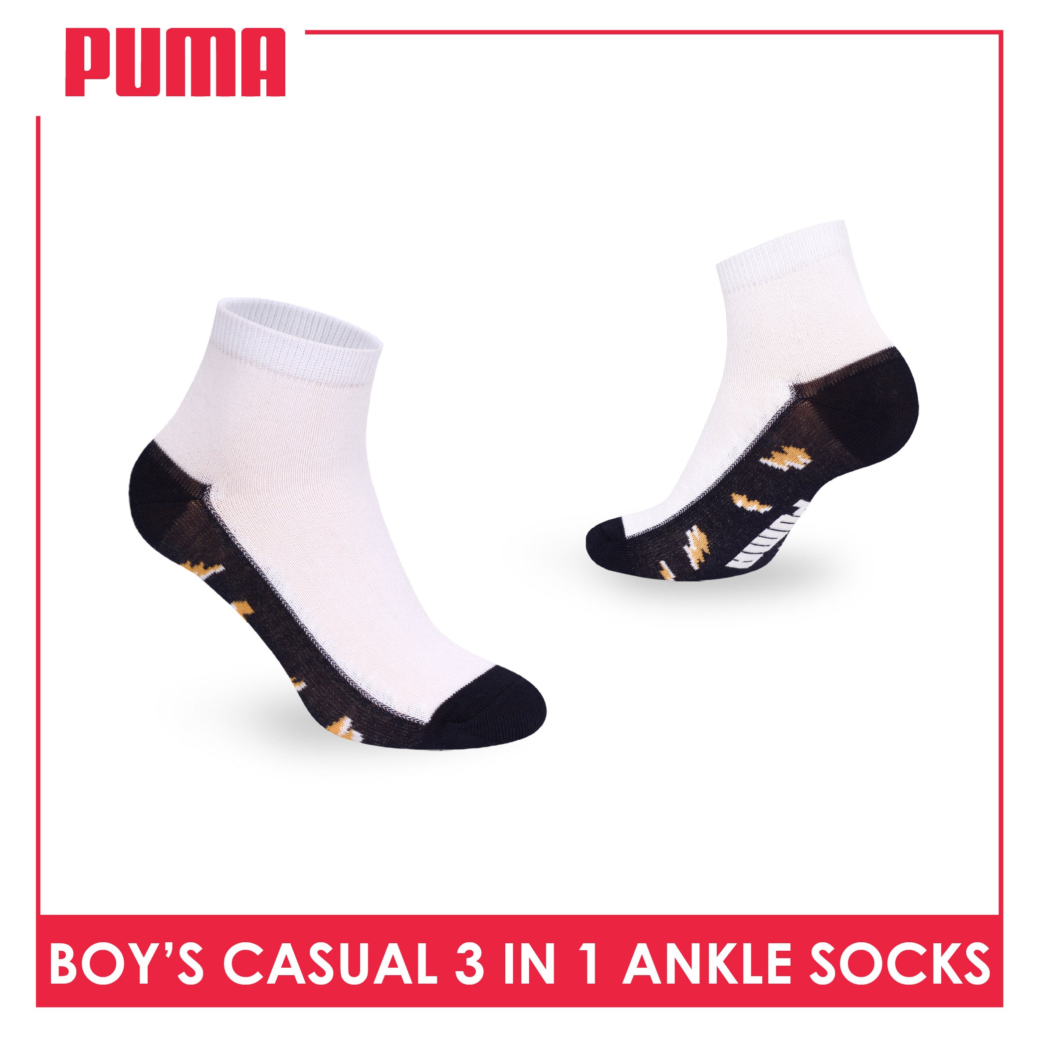 Puma Boys’ Cotton Thin Casual Ankle Socks 3 pairs in 1 pack PBCKG34