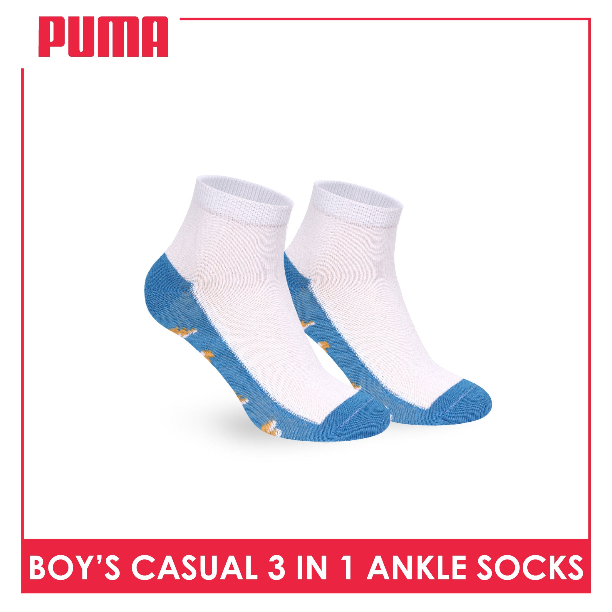 Puma Boys’ Cotton Thin Casual Ankle Socks 3 pairs in 1 pack PBCKG34