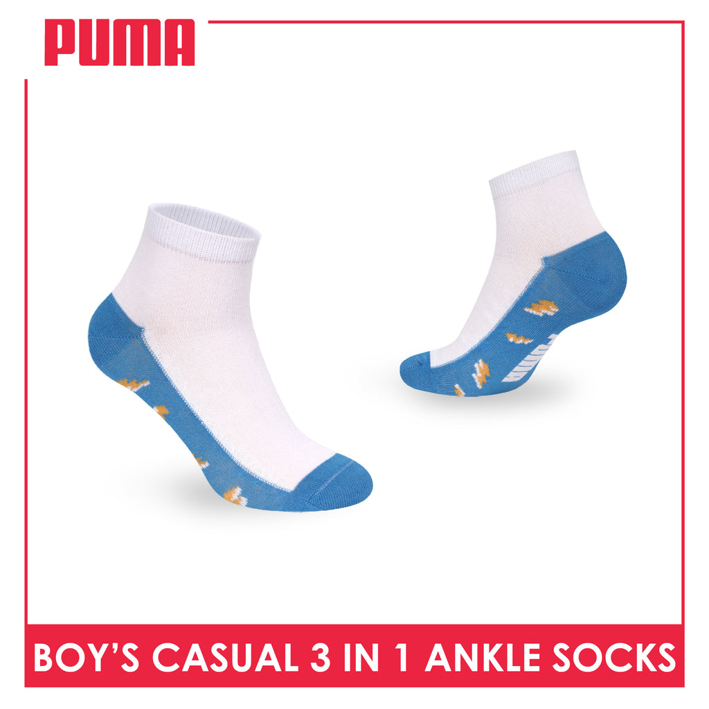 Puma Boys’ Cotton Thin Casual Ankle Socks 3 pairs in 1 pack PBCKG34