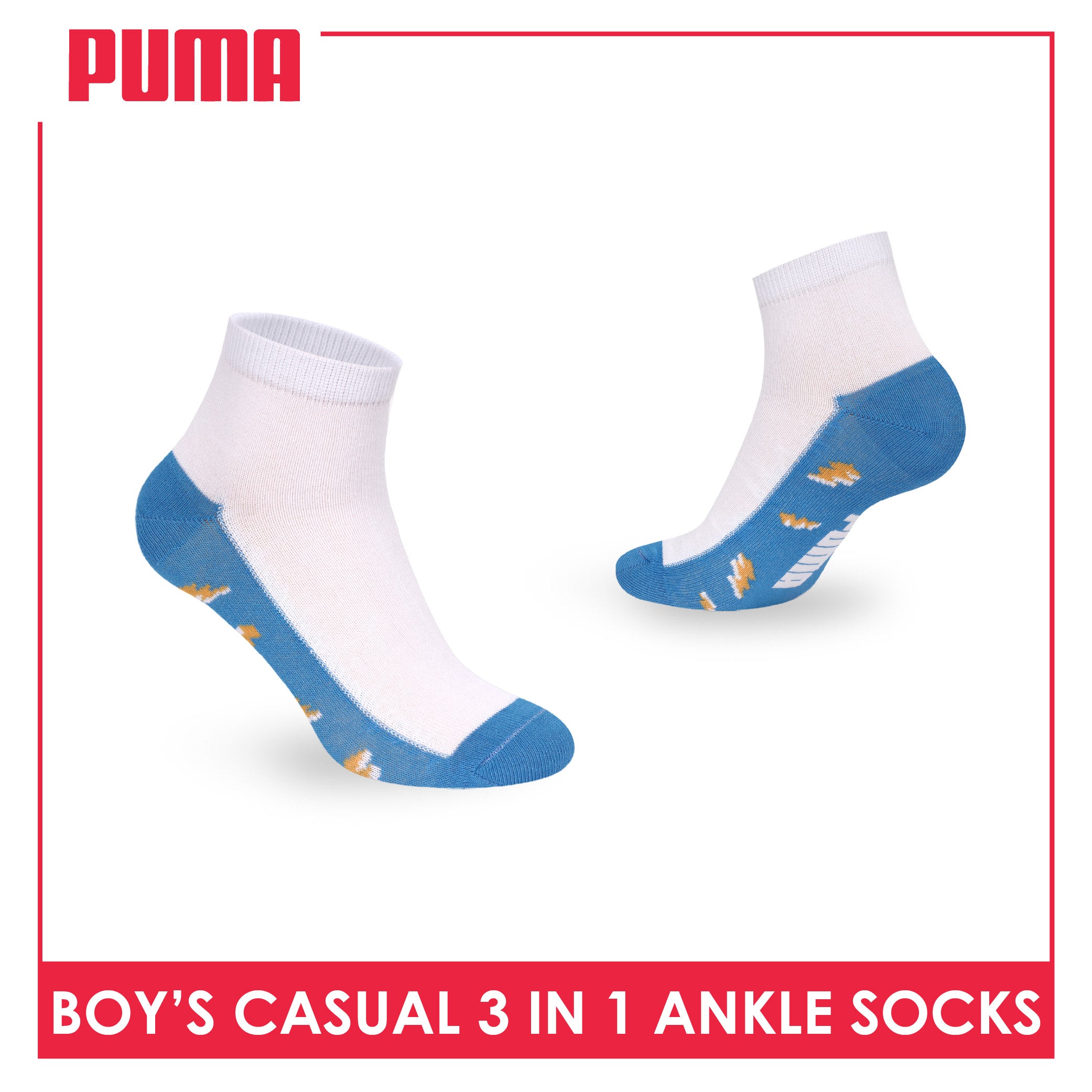 Puma Boys’ Cotton Thin Casual Ankle Socks 3 pairs in 1 pack PBCKG34