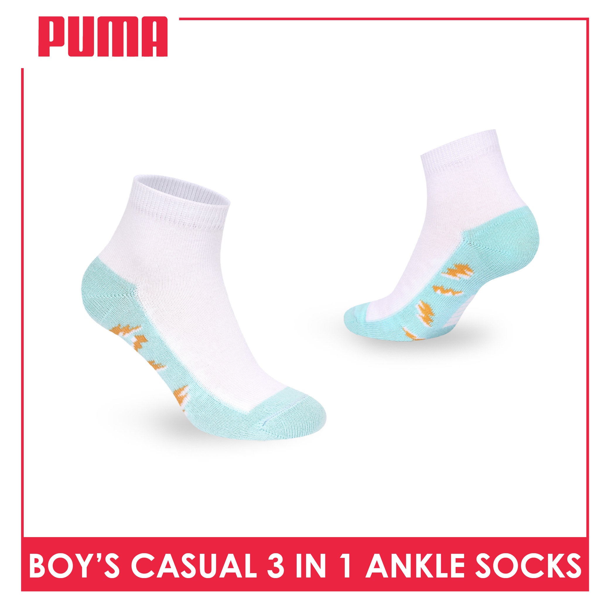 Puma Boys’ Cotton Thin Casual Ankle Socks 3 pairs in 1 pack PBCKG34