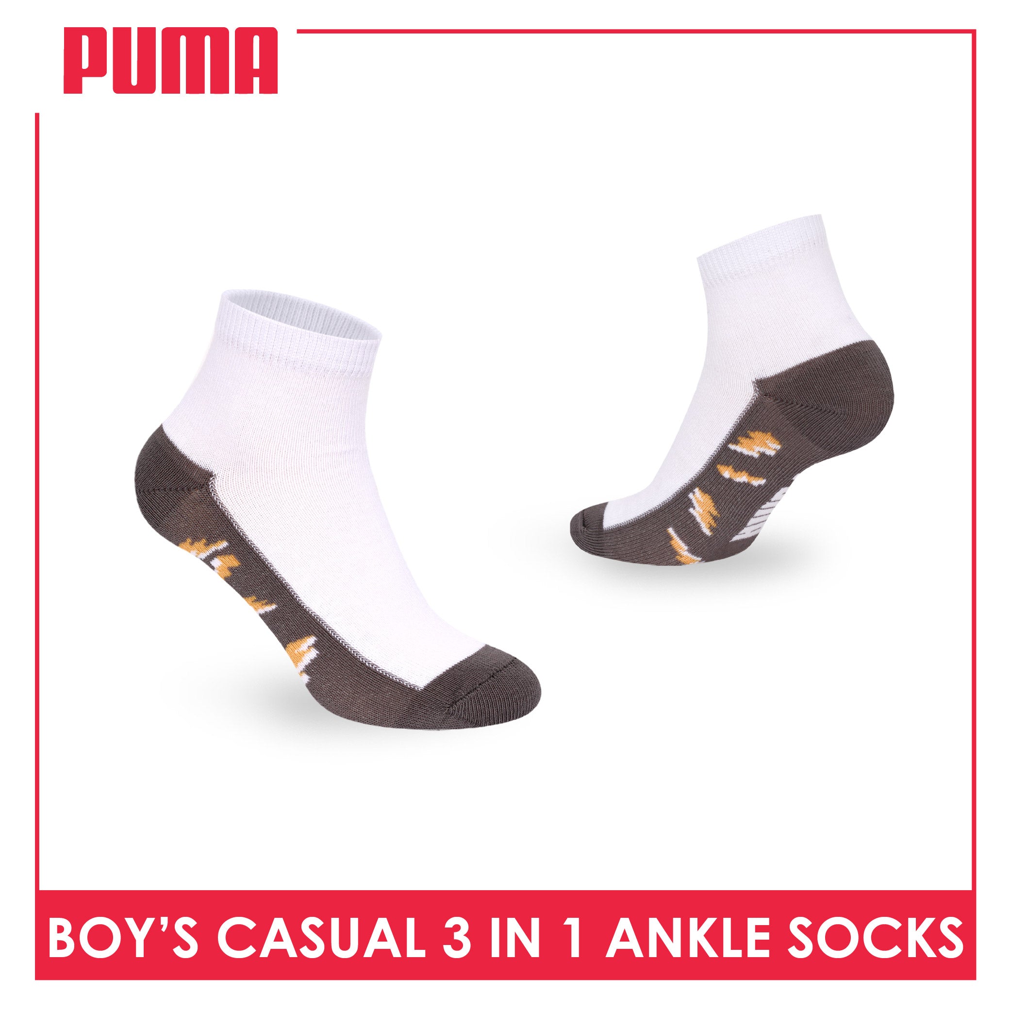 Puma Boys’ Cotton Thin Casual Ankle Socks 3 pairs in 1 pack PBCKG34
