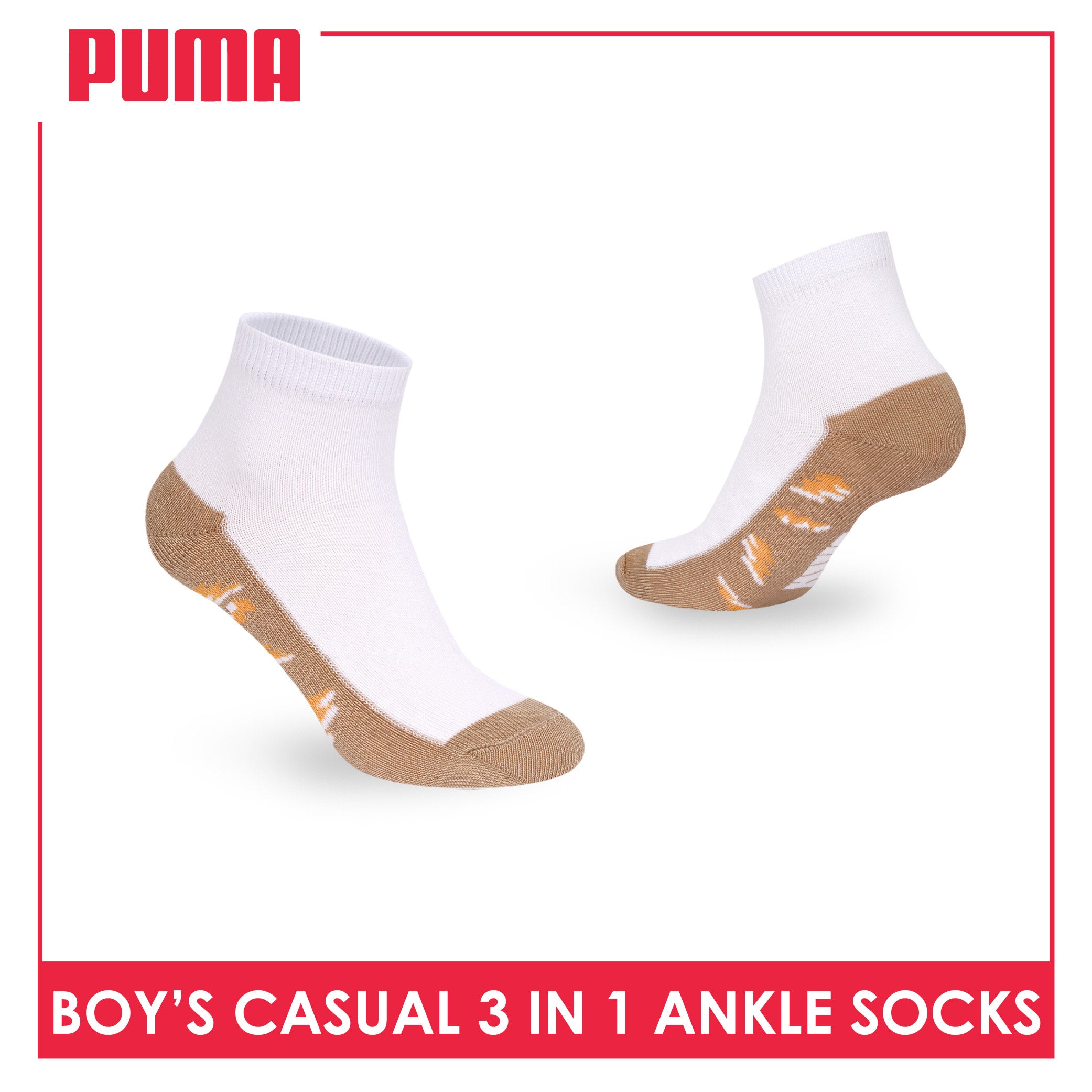 Puma Boys’ Cotton Thin Casual Ankle Socks 3 pairs in 1 pack PBCKG34
