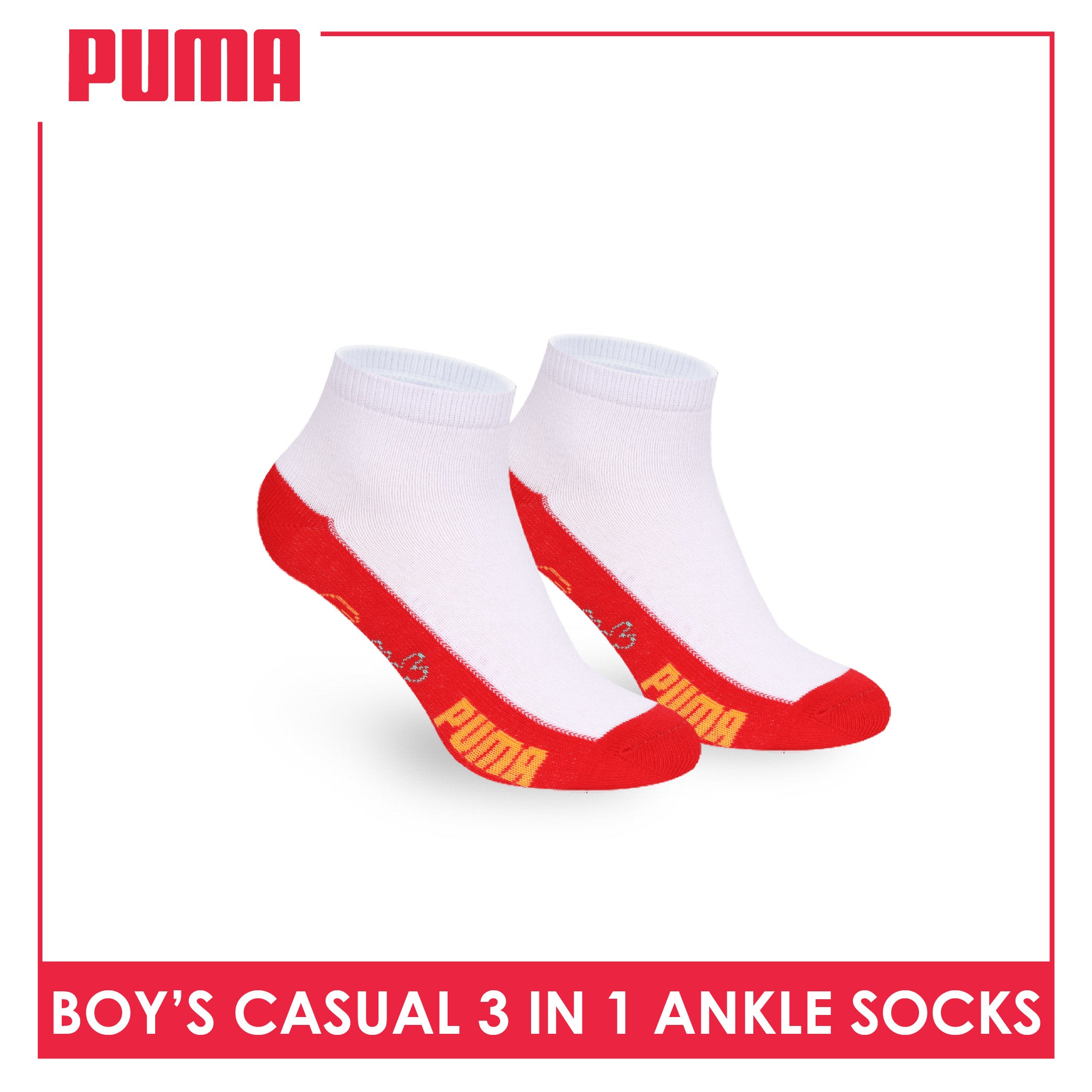 Puma Boys’ Cotton Thin Casual Ankle Socks 3 pairs in 1 pack PBCKG35