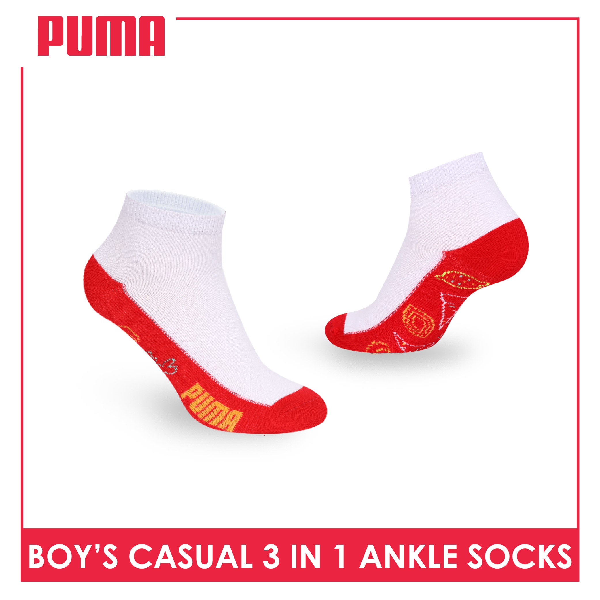 Puma Boys’ Cotton Thin Casual Ankle Socks 3 pairs in 1 pack PBCKG35