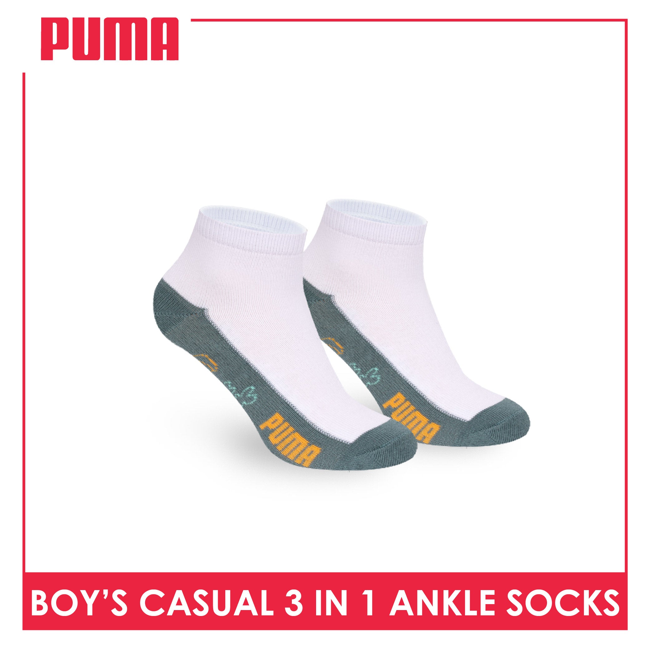 Puma Boys’ Cotton Thin Casual Ankle Socks 3 pairs in 1 pack PBCKG35