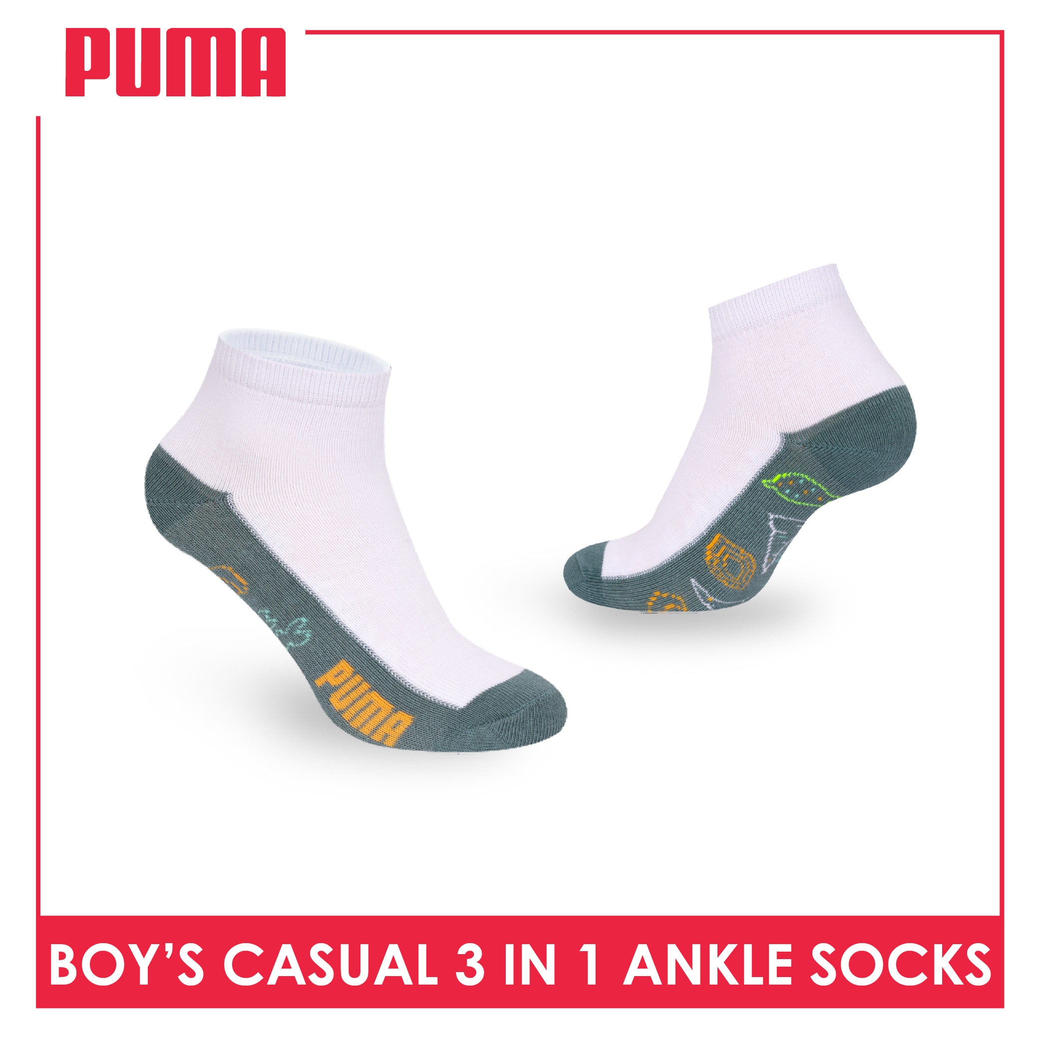 Puma Boys’ Cotton Thin Casual Ankle Socks 3 pairs in 1 pack PBCKG35