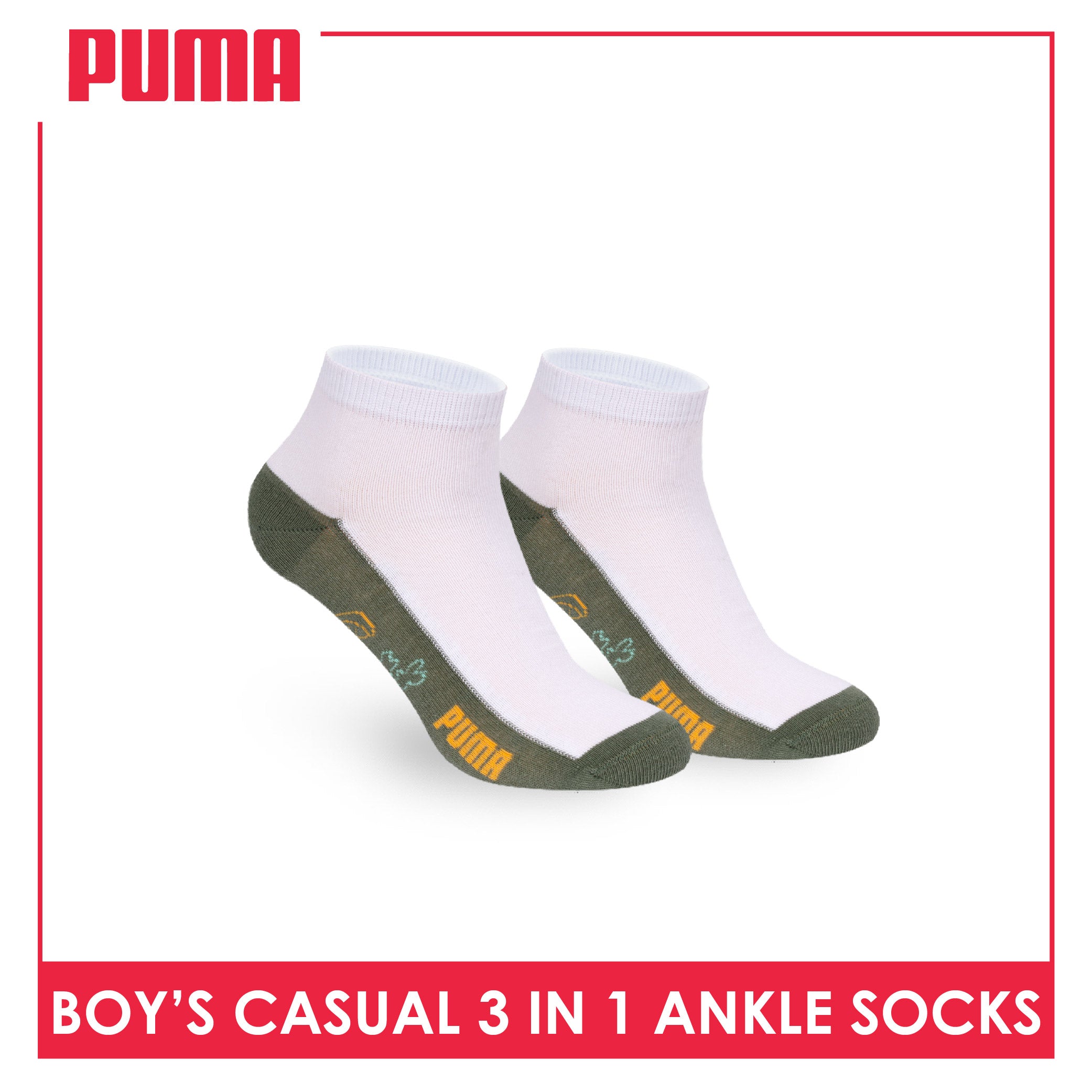 Puma Boys’ Cotton Thin Casual Ankle Socks 3 pairs in 1 pack PBCKG35