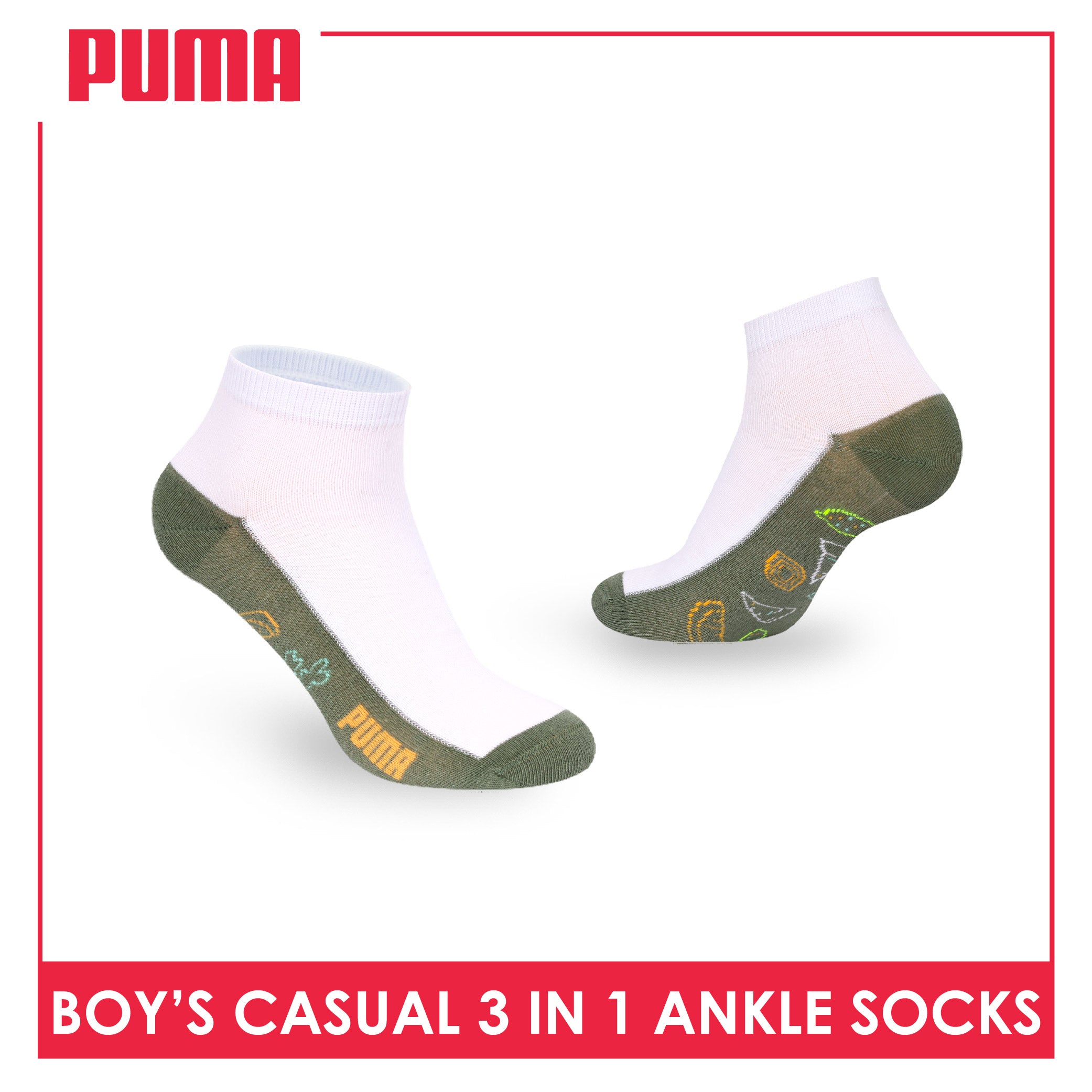 Puma Boys’ Cotton Thin Casual Ankle Socks 3 pairs in 1 pack PBCKG35