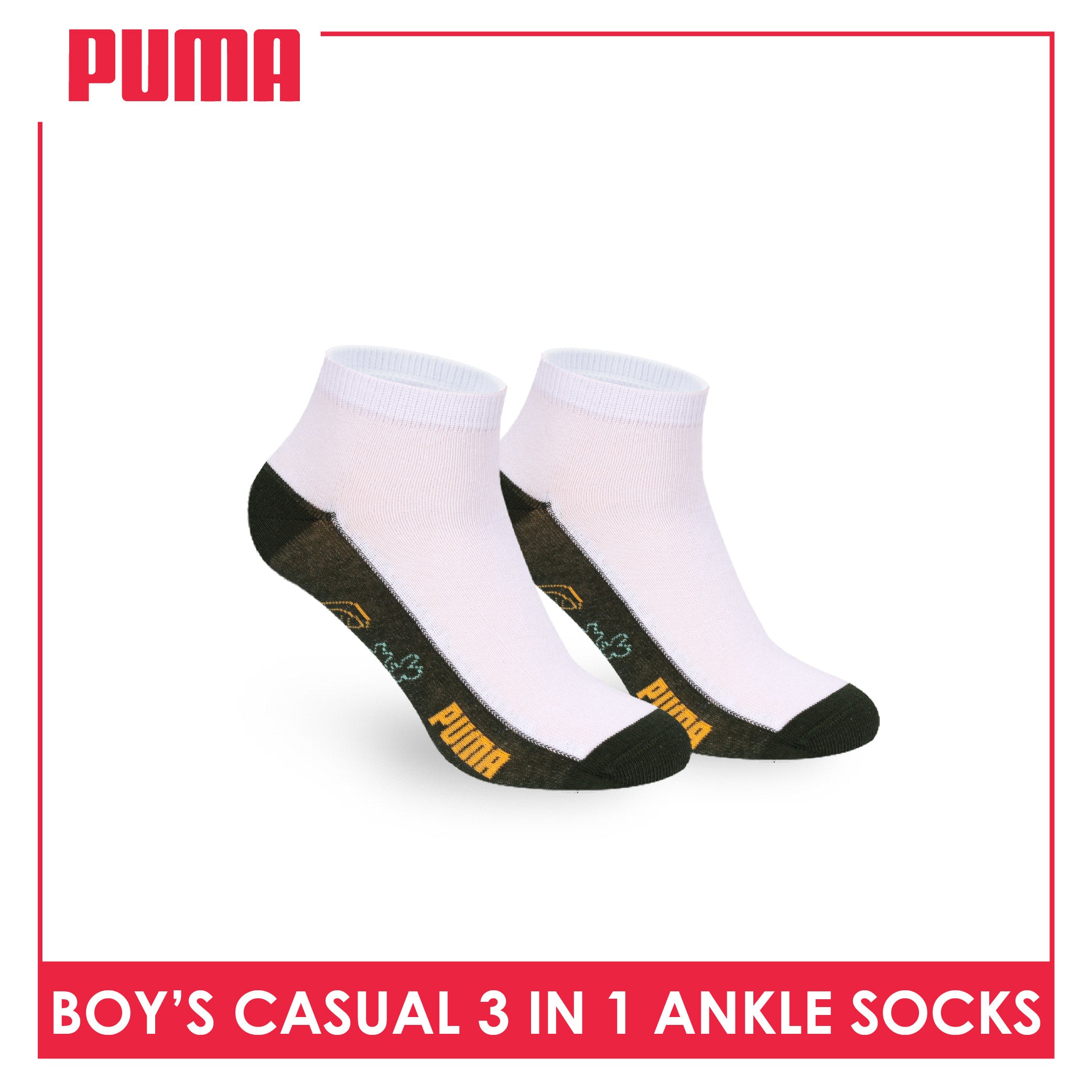 Puma Boys’ Cotton Thin Casual Ankle Socks 3 pairs in 1 pack PBCKG35