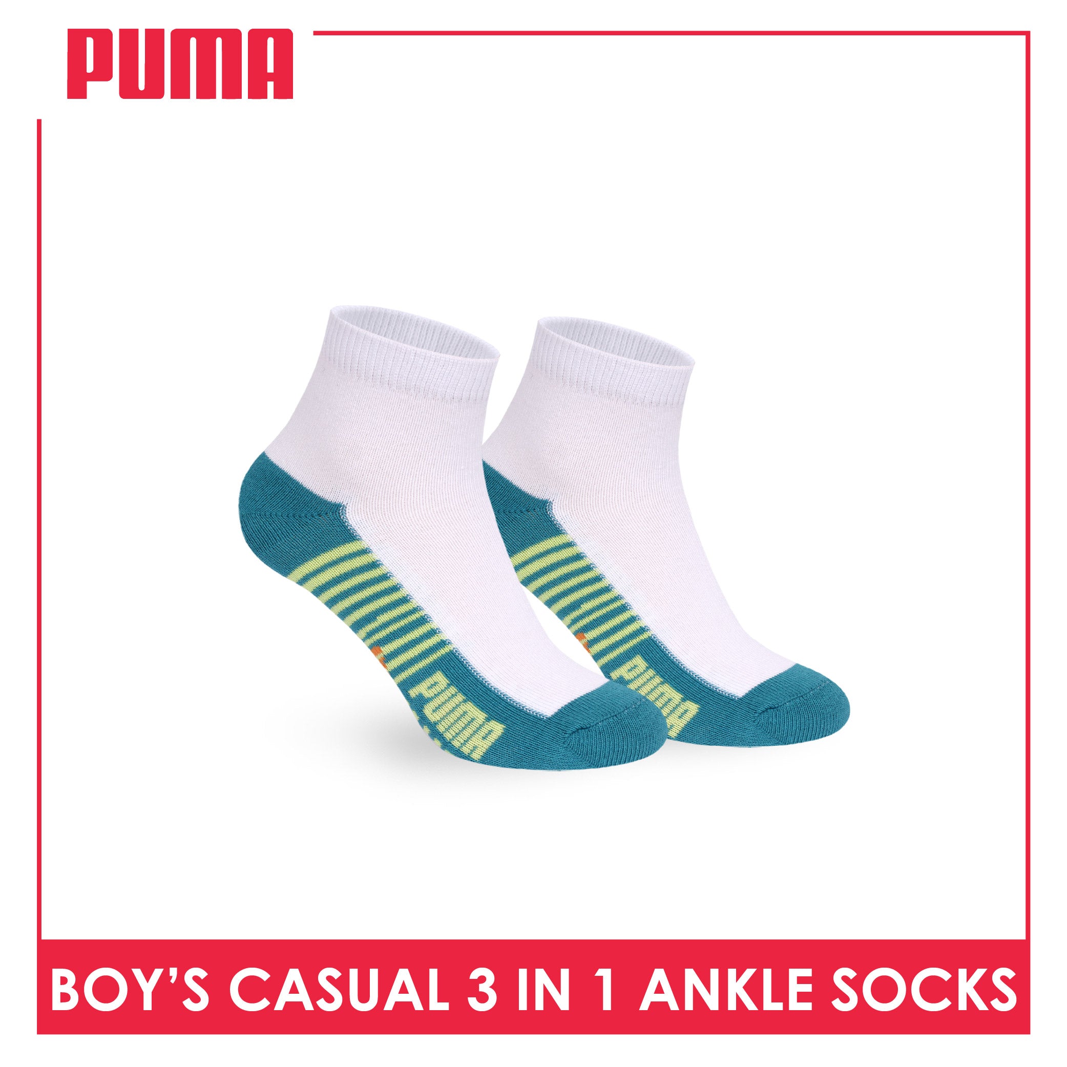 Puma Boys’ Cotton Thin Casual Ankle Socks 3 pairs in 1 pack PBCKG36