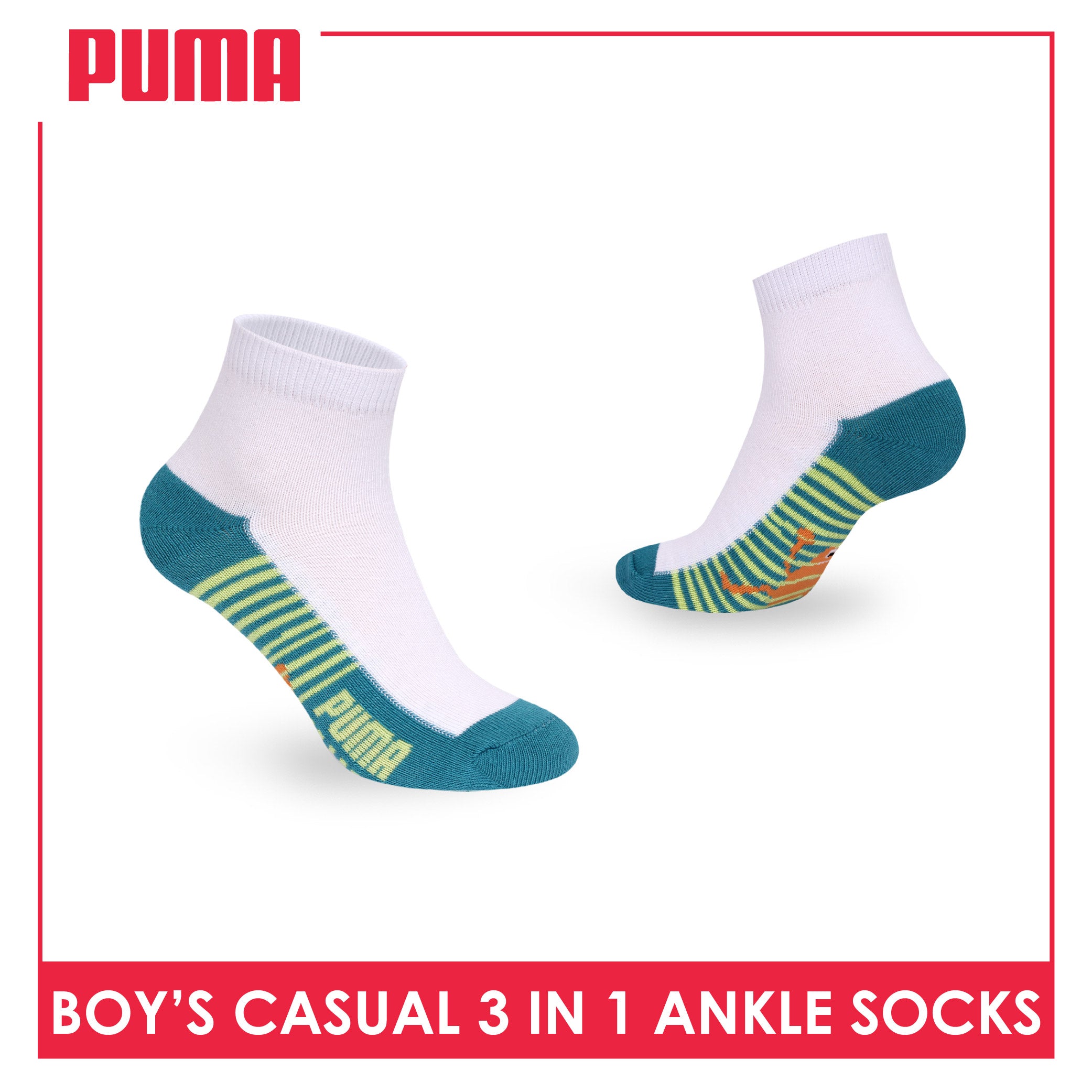 Puma Boys’ Cotton Thin Casual Ankle Socks 3 pairs in 1 pack PBCKG36