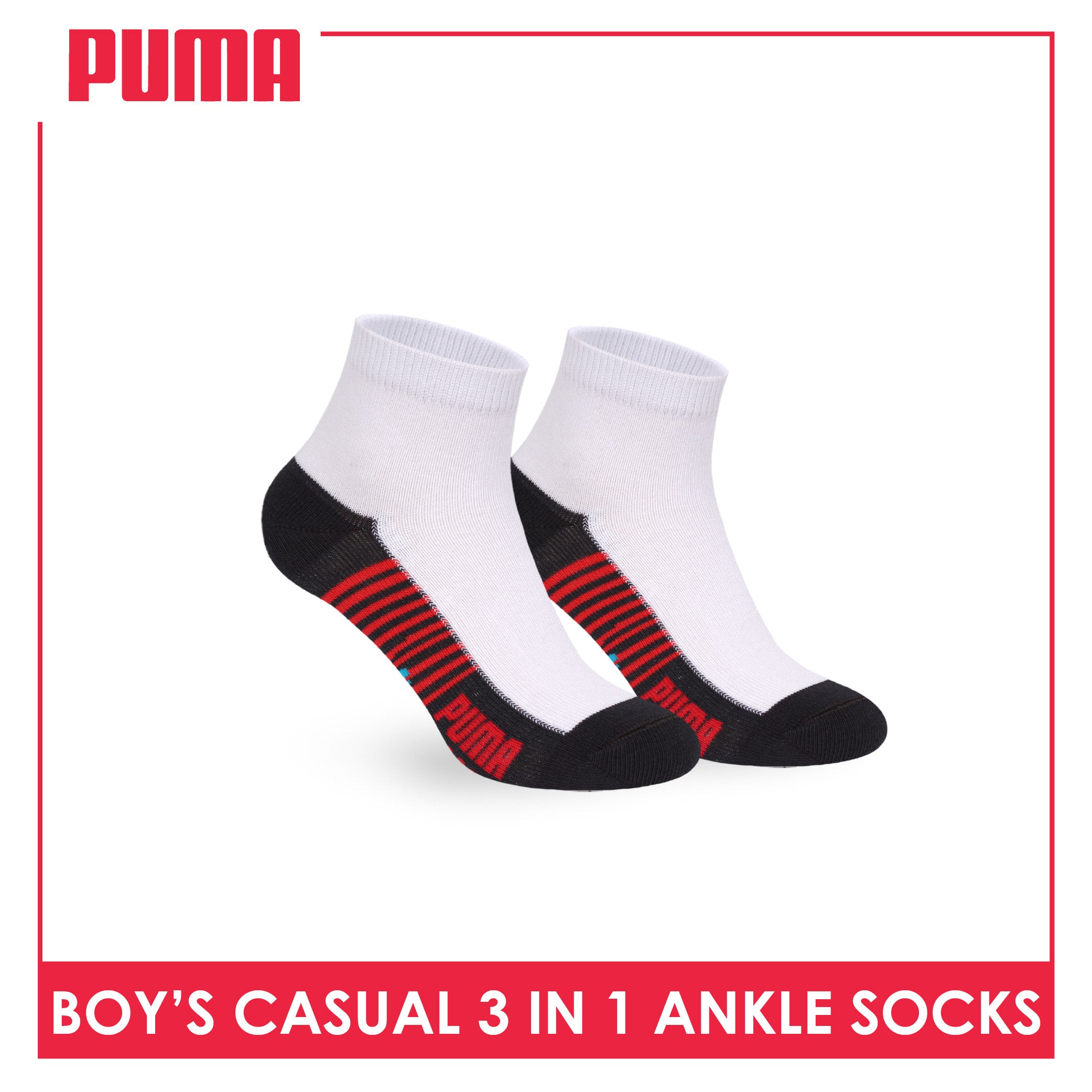 Puma Boys’ Cotton Thin Casual Ankle Socks 3 pairs in 1 pack PBCKG36