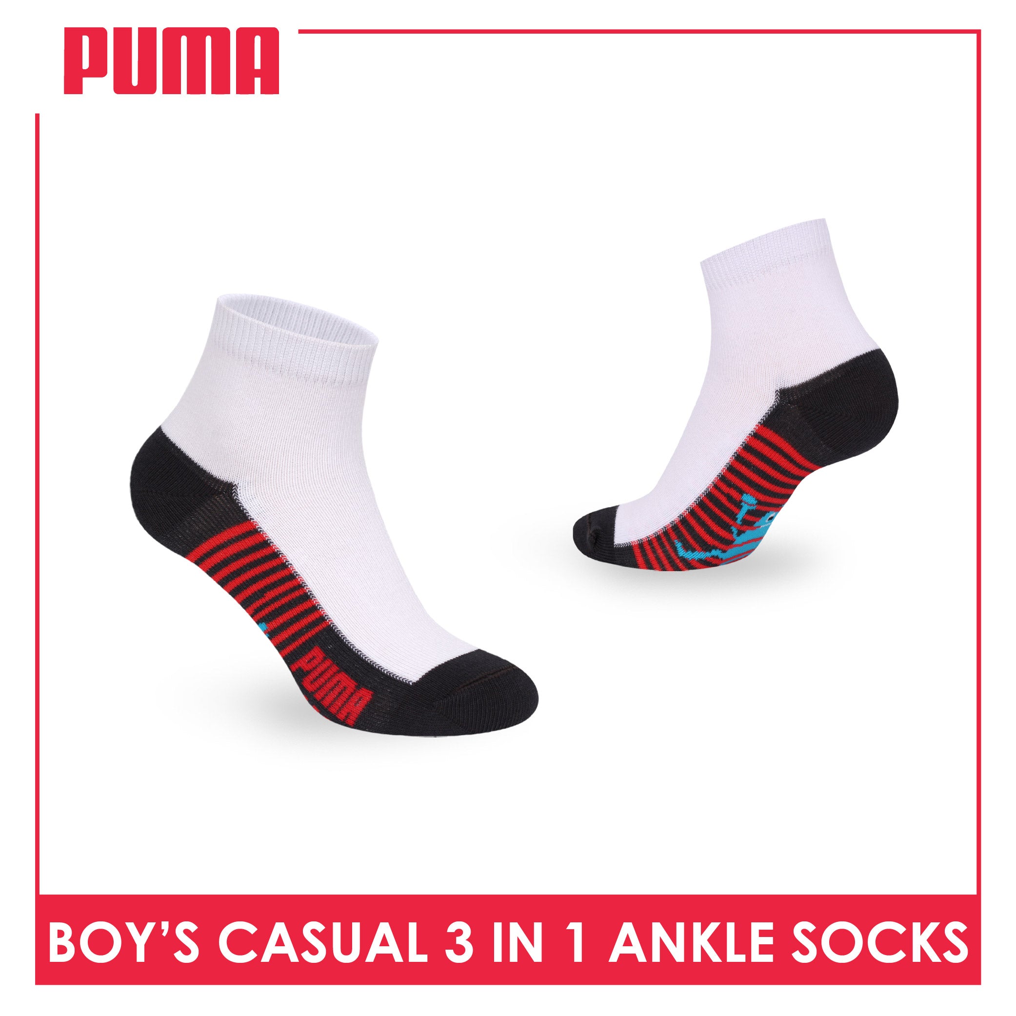 Puma Boys’ Cotton Thin Casual Ankle Socks 3 pairs in 1 pack PBCKG36