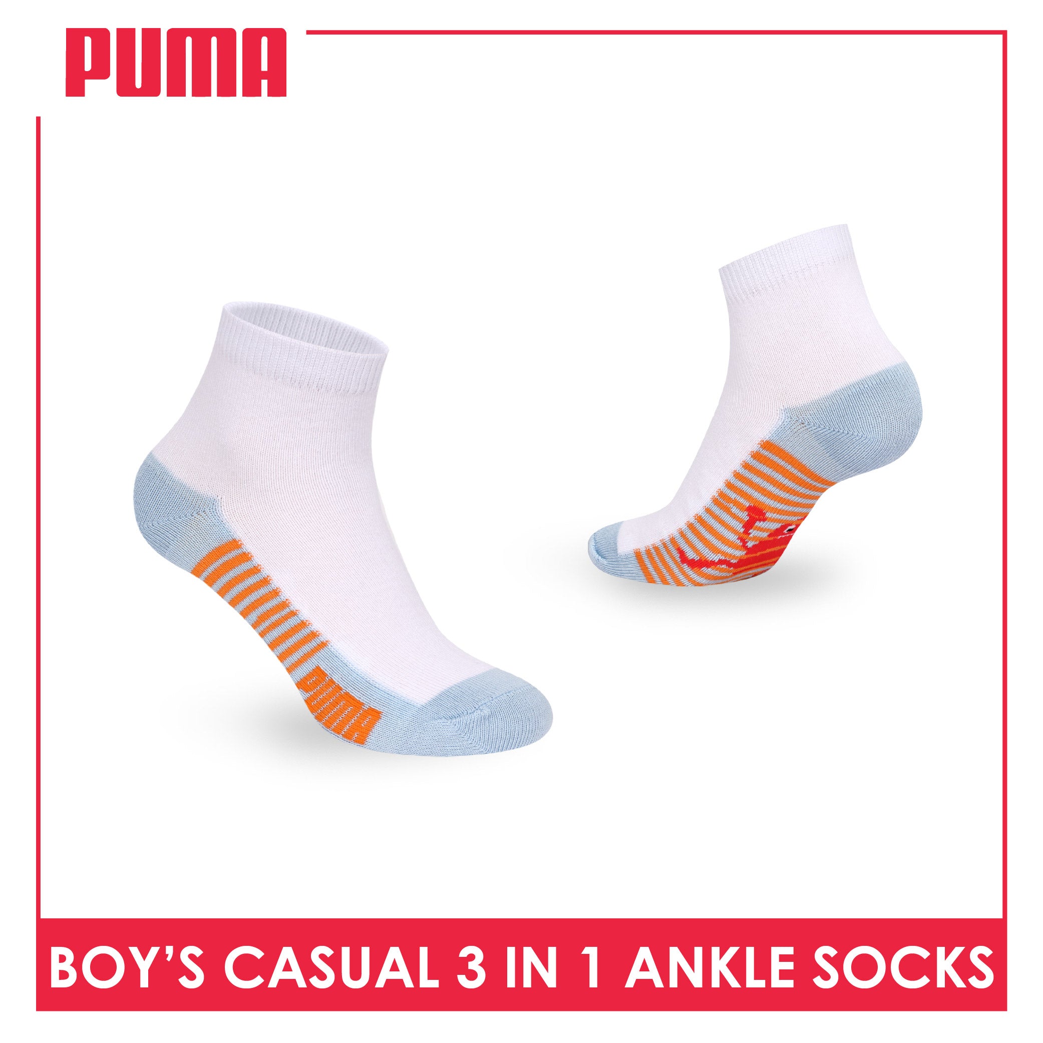 Puma Boys’ Cotton Thin Casual Ankle Socks 3 pairs in 1 pack PBCKG36
