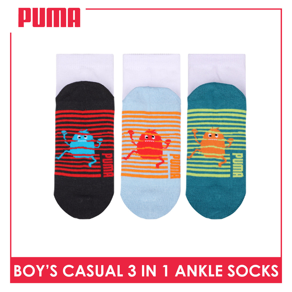 Puma Boys’ Cotton Thin Casual Ankle Socks 3 pairs in 1 pack PBCKG36