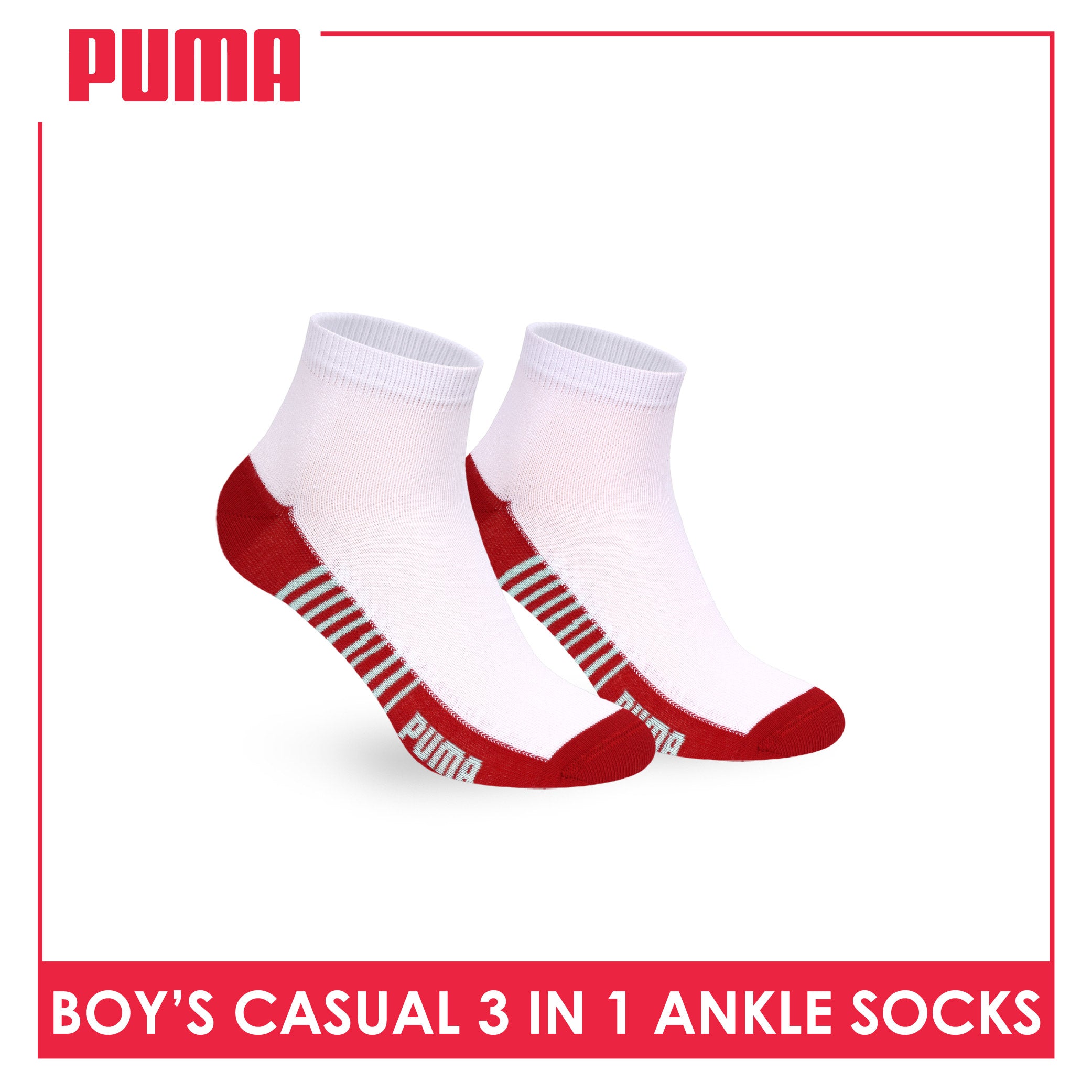 Puma Boys’ Cotton Thin Casual Ankle Socks 3 pairs in 1 pack PBCKG36