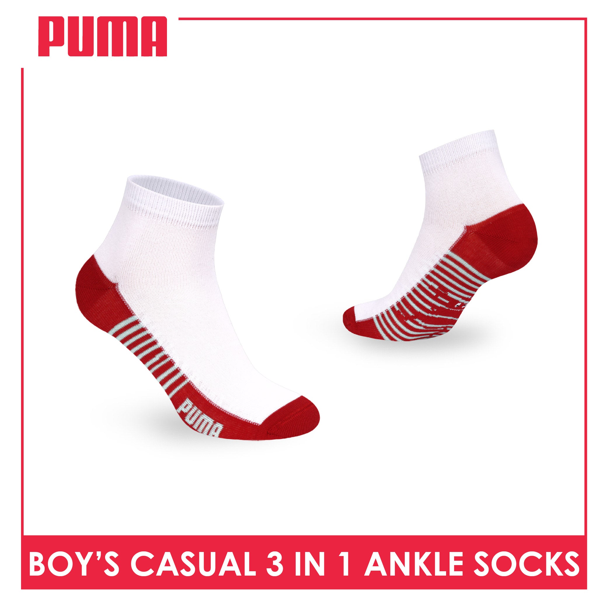 Puma Boys’ Cotton Thin Casual Ankle Socks 3 pairs in 1 pack PBCKG36
