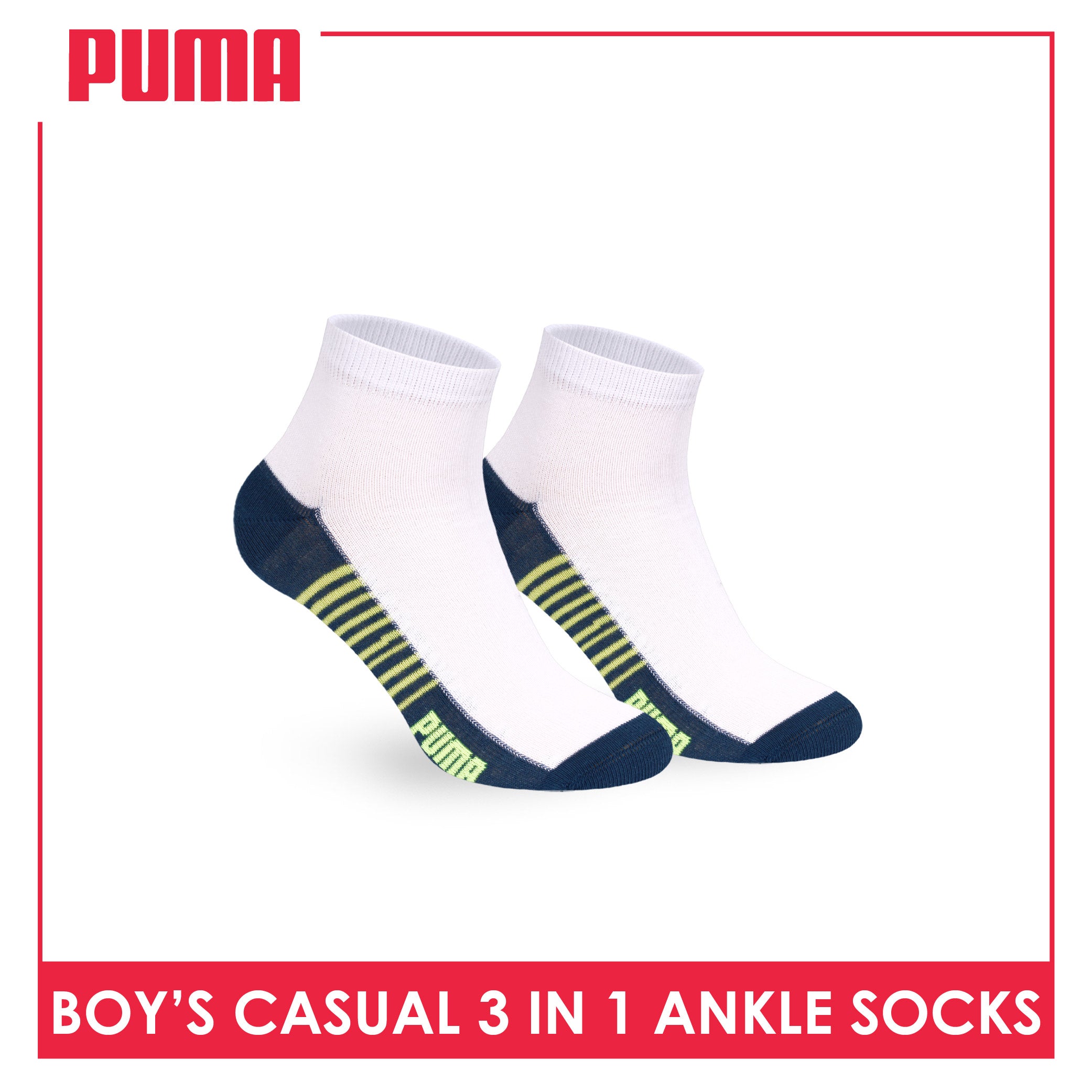 Puma Boys’ Cotton Thin Casual Ankle Socks 3 pairs in 1 pack PBCKG36