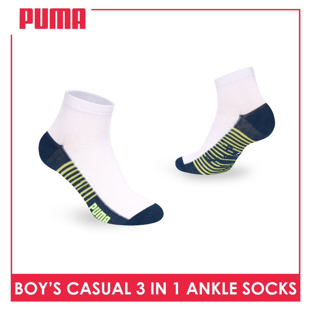 Puma Boys’ Cotton Thin Casual Ankle Socks 3 pairs in 1 pack PBCKG36