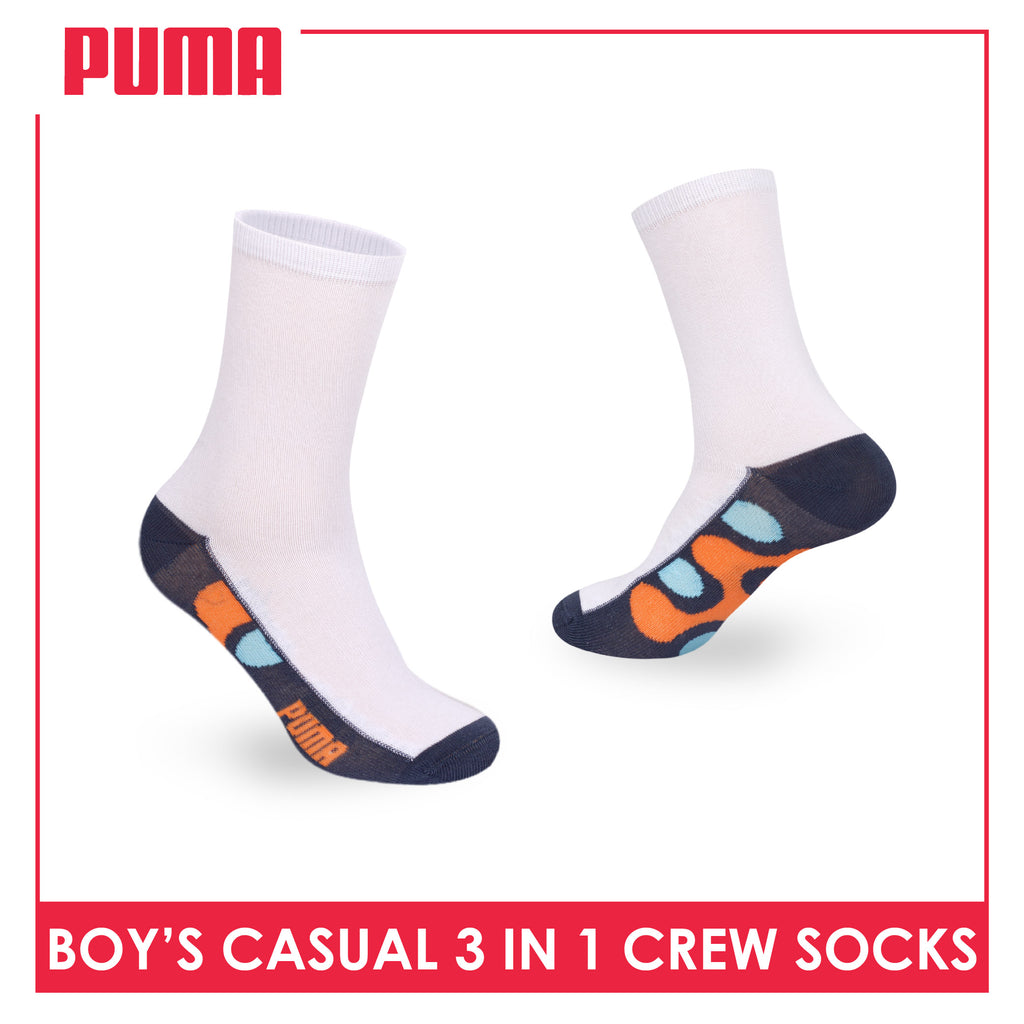 Puma Boys’ Cotton Thin Casual Crew Socks 3 pairs in 1 pack PBCKG38