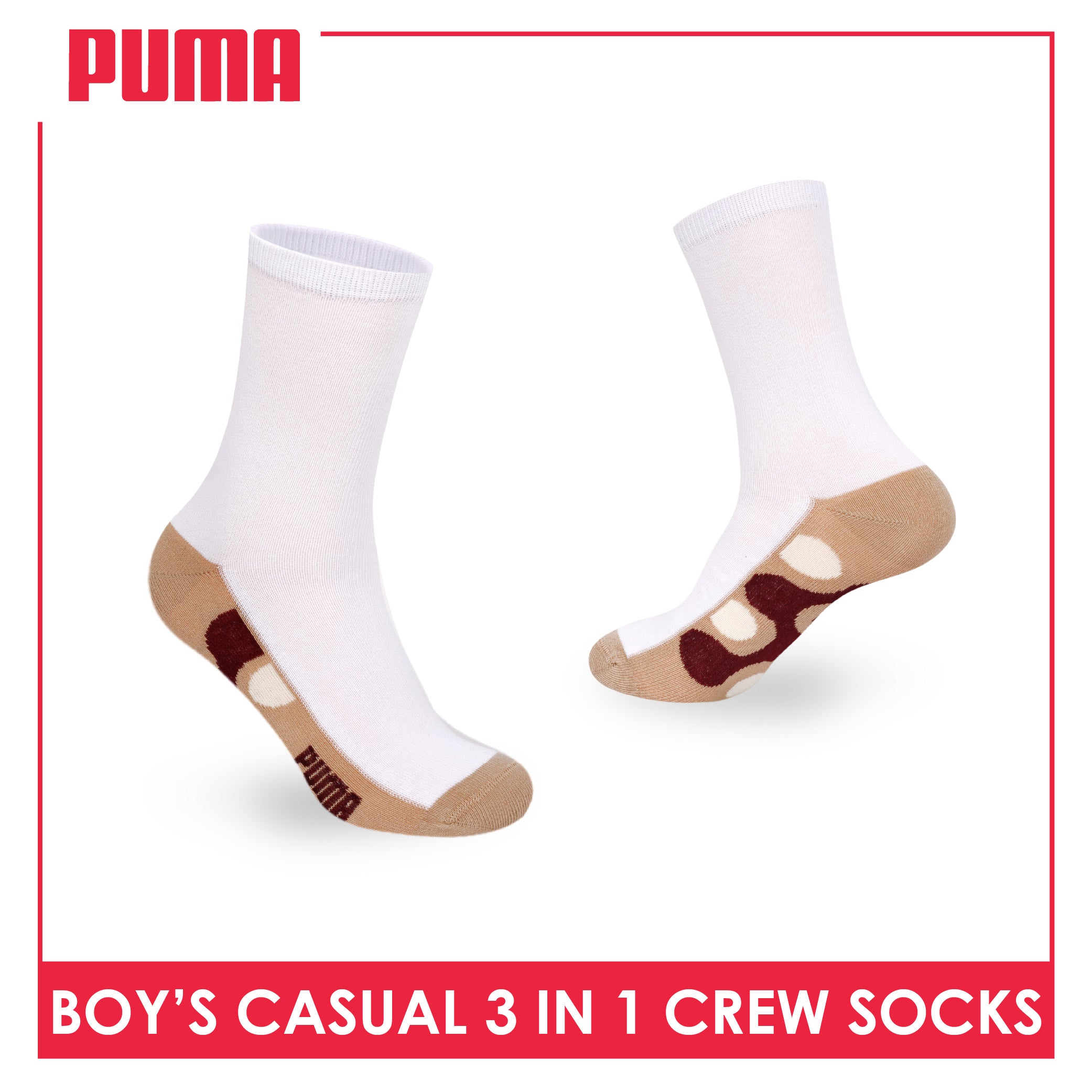Puma Boys’ Cotton Thin Casual Crew Socks 3 pairs in 1 pack PBCKG38