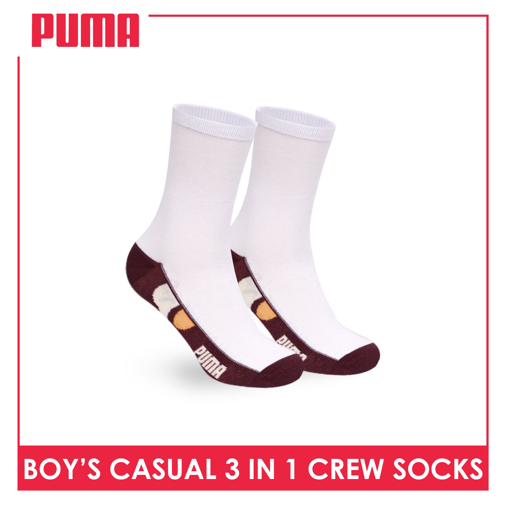 Puma Boys’ Cotton Thin Casual Crew Socks 3 pairs in 1 pack PBCKG38