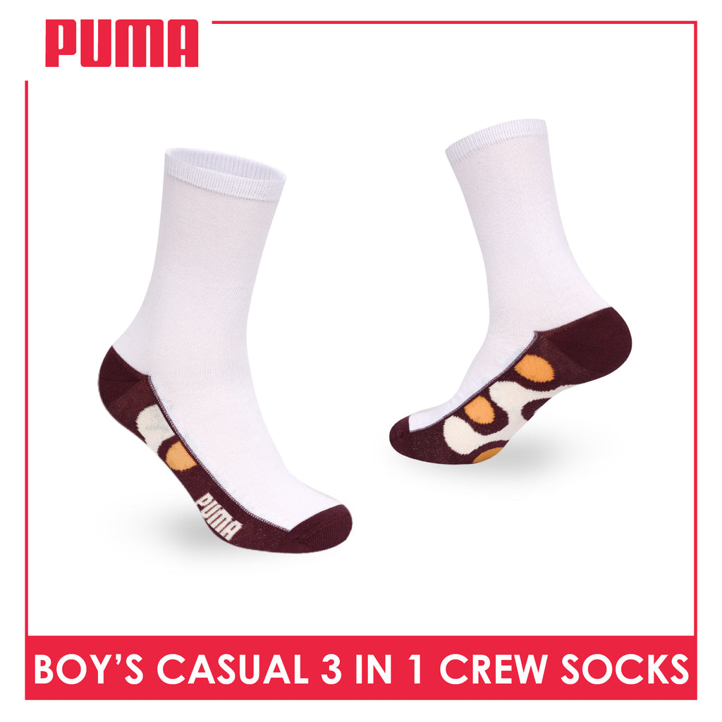 Puma Boys’ Cotton Thin Casual Crew Socks 3 pairs in 1 pack PBCKG38