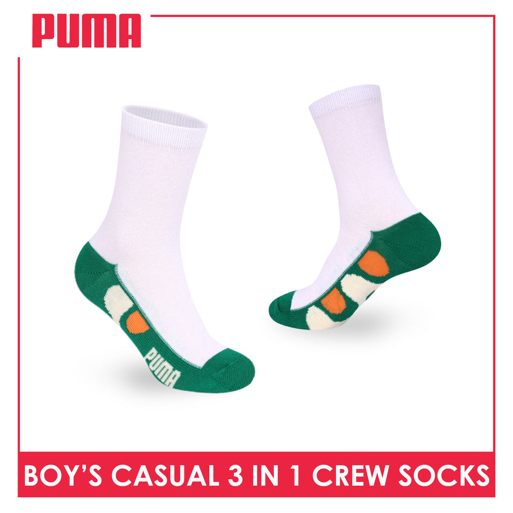 Puma Boys’ Cotton Thin Casual Crew Socks 3 pairs in 1 pack PBCKG38