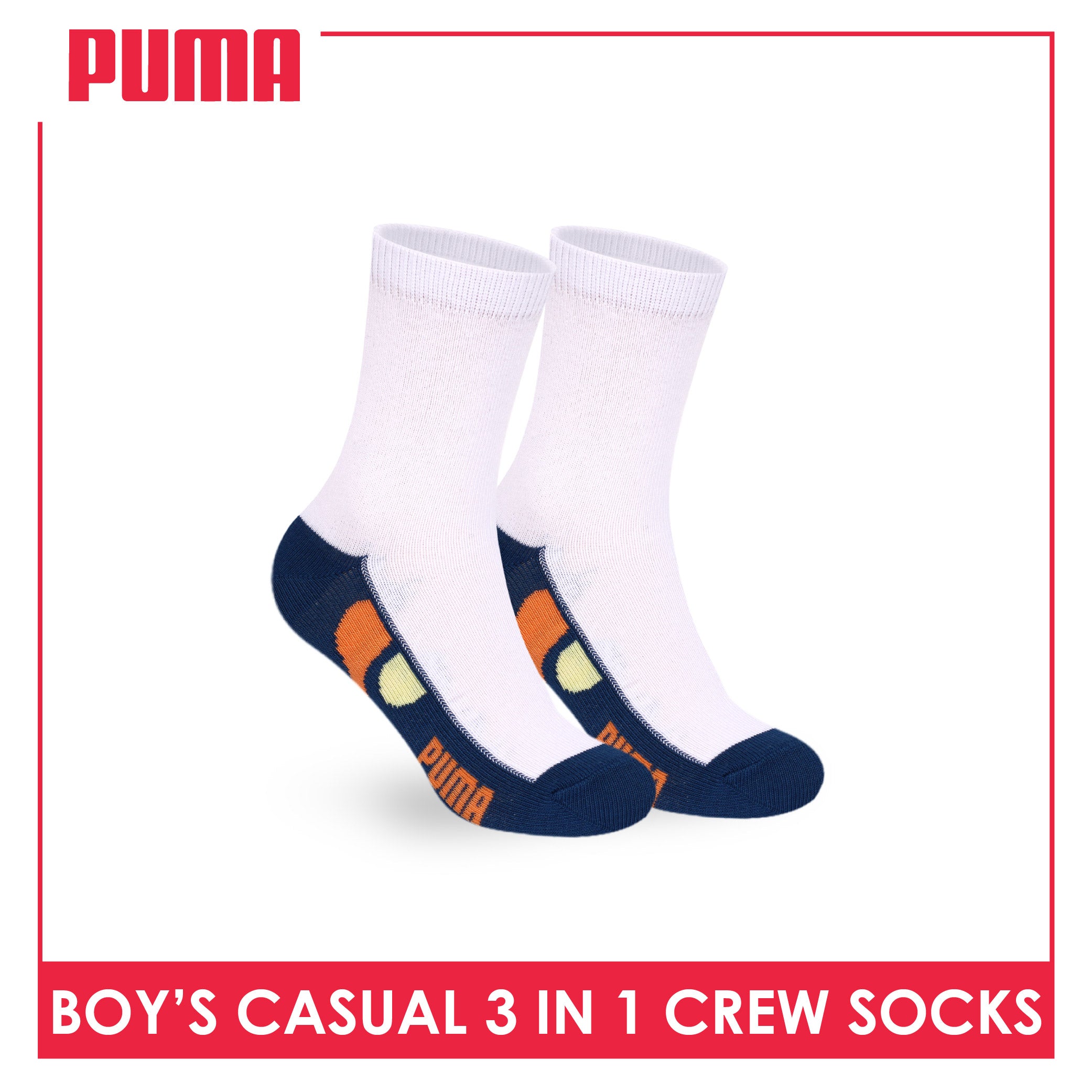 Puma Boys’ Cotton Thin Casual Crew Socks 3 pairs in 1 pack PBCKG38