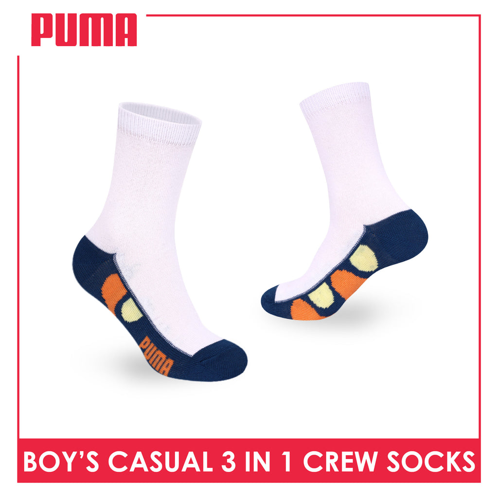 Puma Boys’ Cotton Thin Casual Crew Socks 3 pairs in 1 pack PBCKG38