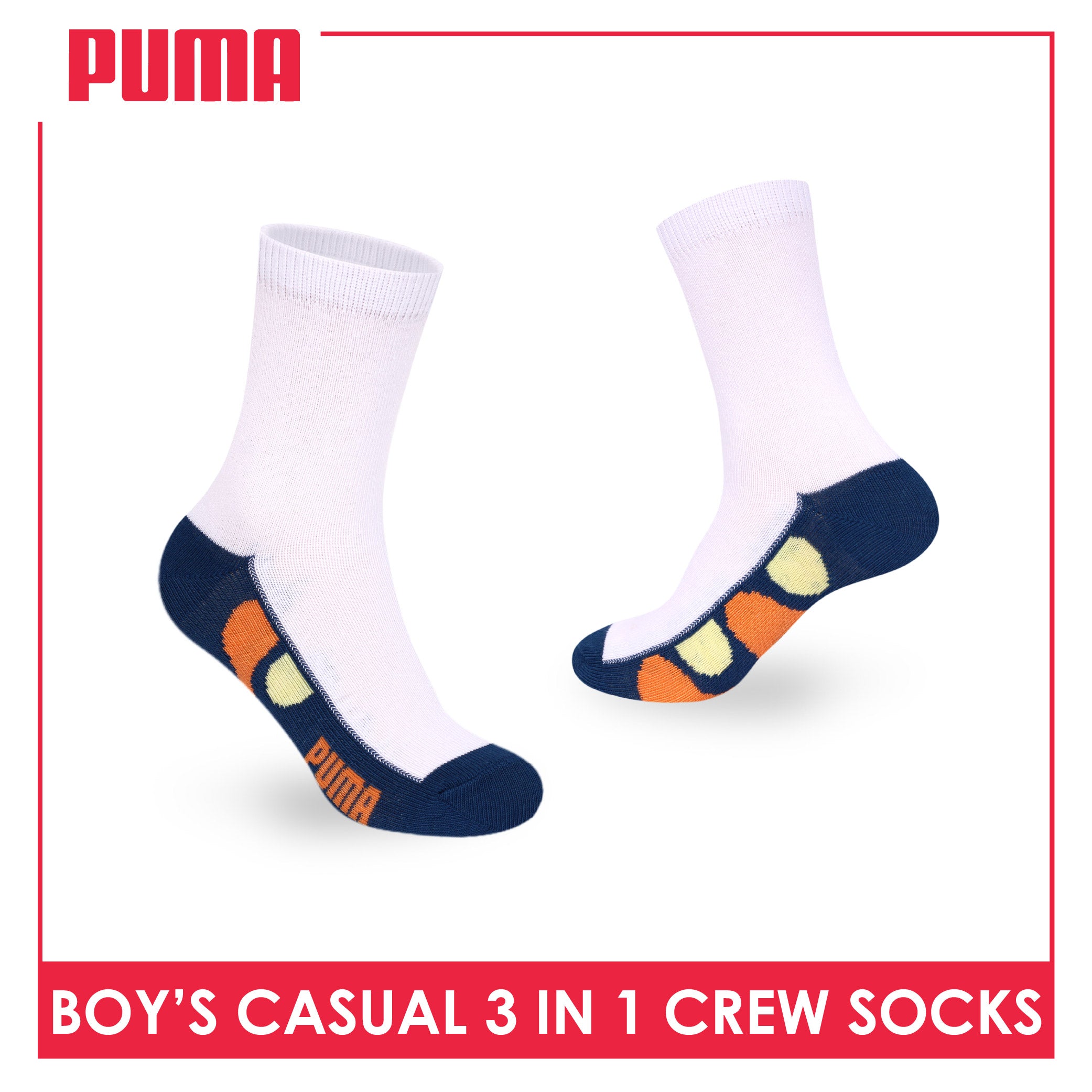 Puma Boys’ Cotton Thin Casual Crew Socks 3 pairs in 1 pack PBCKG38