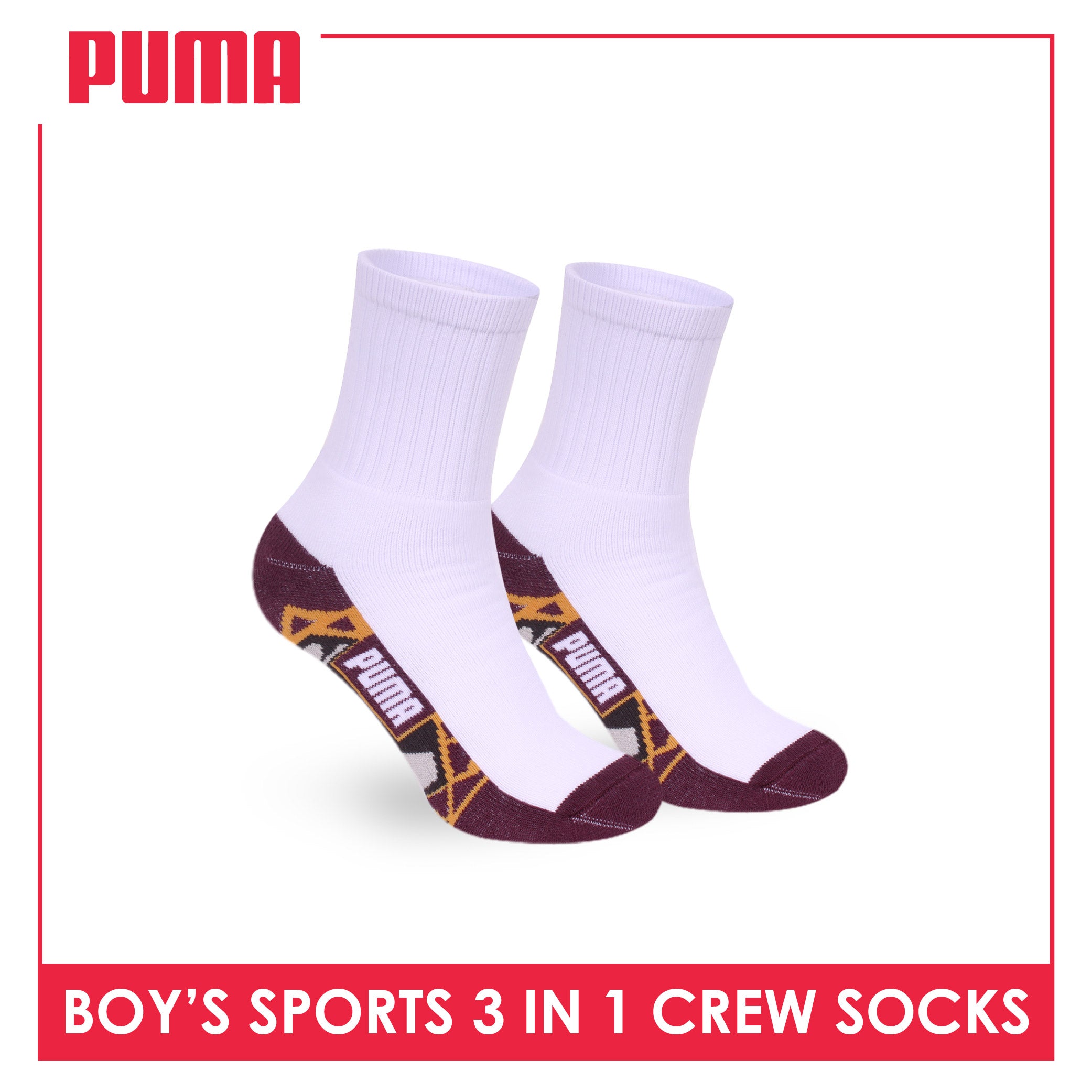 Puma Boys’ Cotton Thick Sports Crew Socks 3 pairs in 1 pack PBSKG24